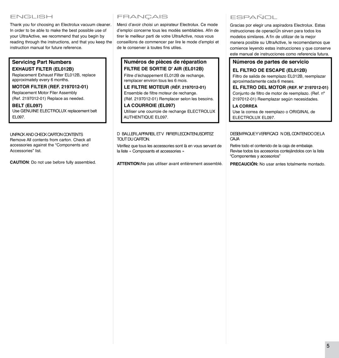 Electrolux EL4300B manual Unpack and Check Carton Contents, LA Correa 