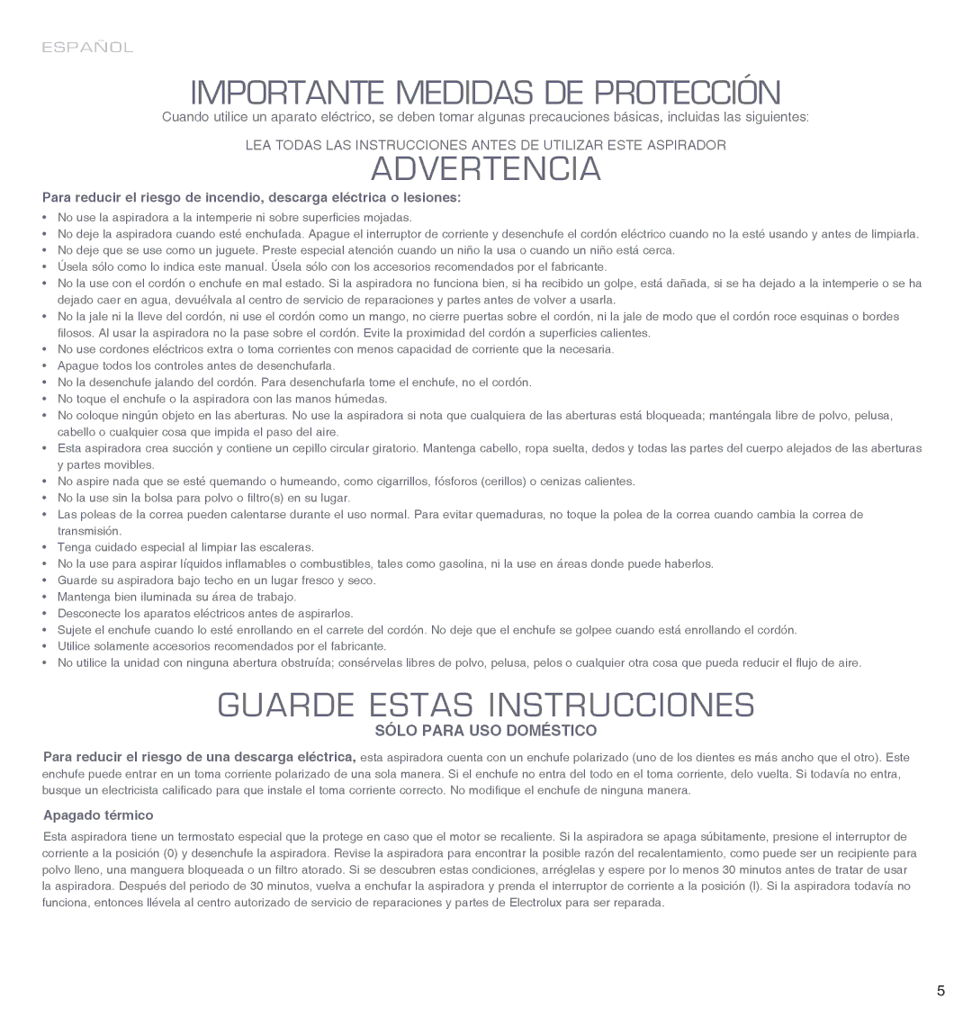 Electrolux EL4650A manual Importante Medidas DE Protección 