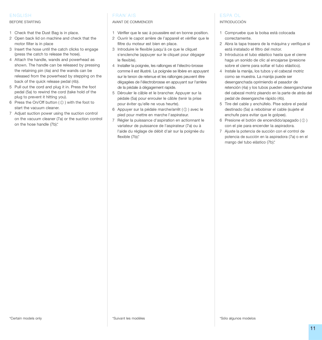 Electrolux EL6989A, EL6988A manual Before Starting 