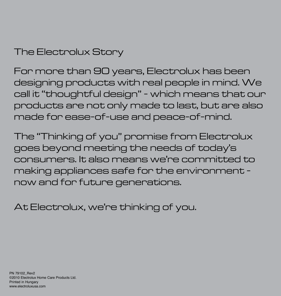 Electrolux EL7060A manual The Electrolux Story 