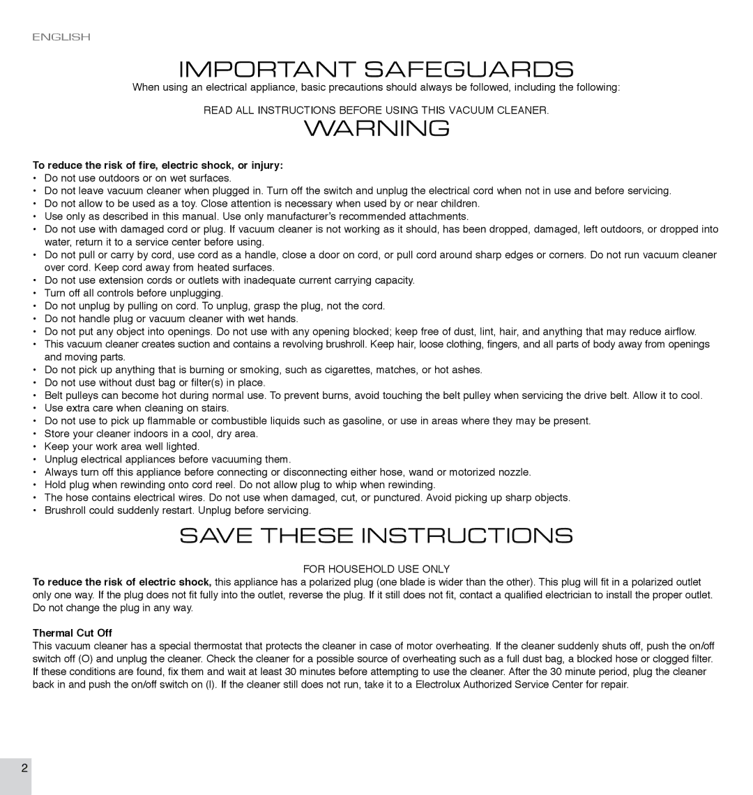 Electrolux EL7063A manual Important Safeguards 