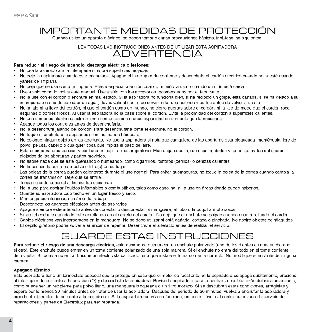 Electrolux EL7063A manual Advertencia 