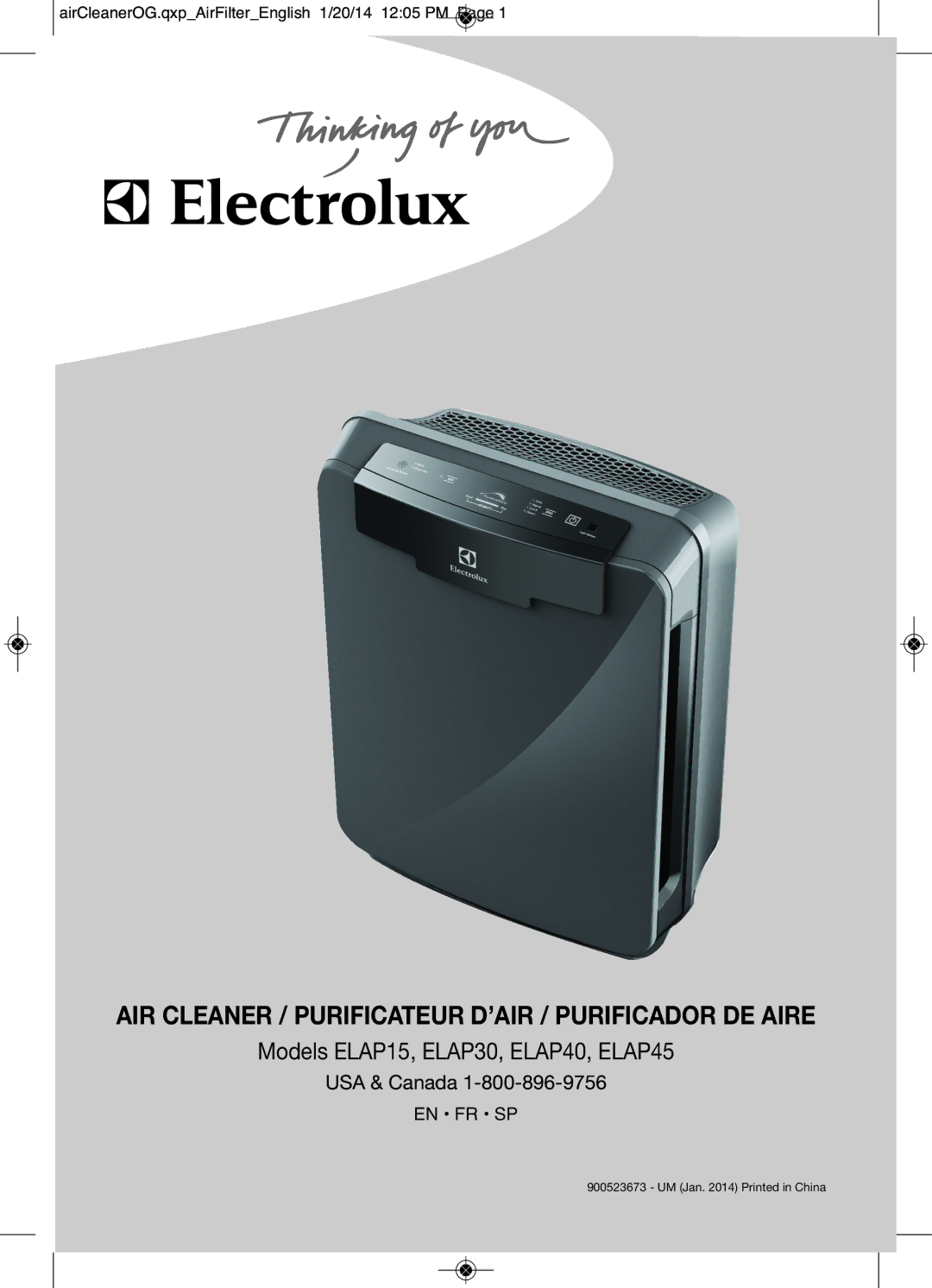 Electrolux ELAP45, ELAP40, ELAP15, ELAP30 manual AIR Cleaner / Purificateur D’AIR / Purificador DE Aire 