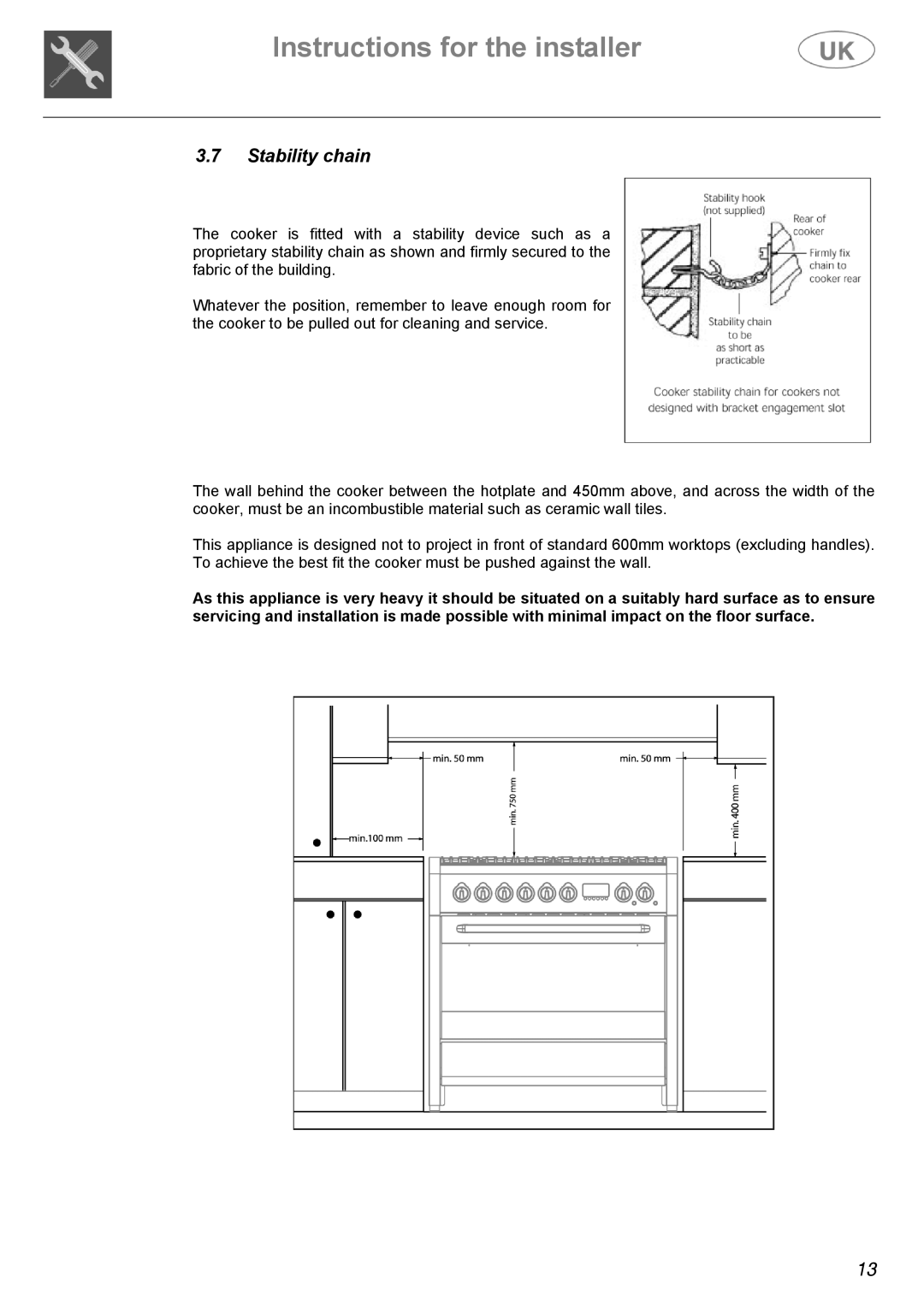 Electrolux Electric Cooker manual Stability chain 