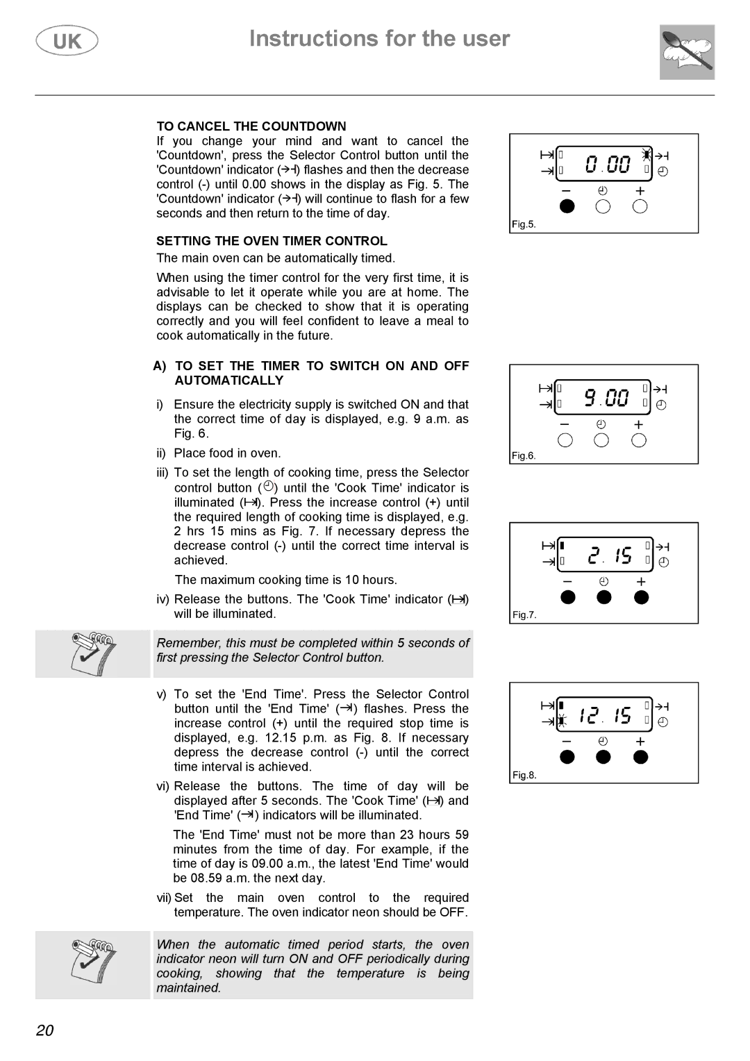 Electrolux Electric Cooker manual To Cancel the Countdown, Setting the Oven Timer Control 