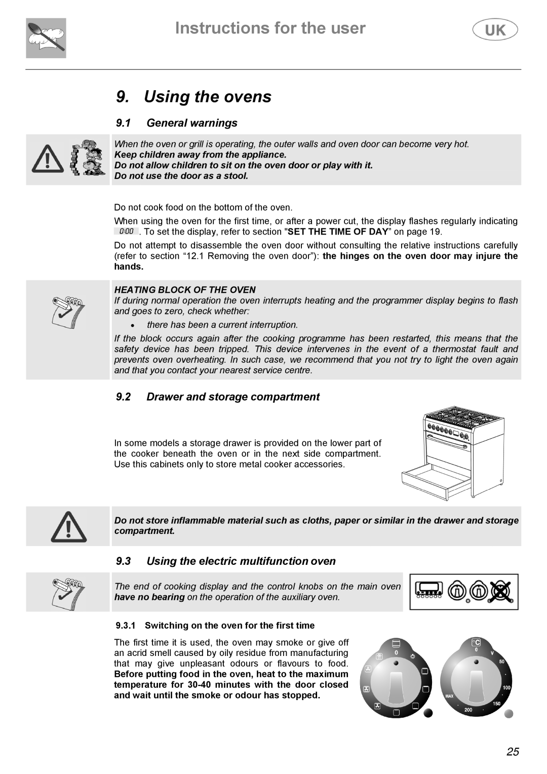 Electrolux Electric Cooker manual Using the ovens, Drawer and storage compartment, Using the electric multifunction oven 