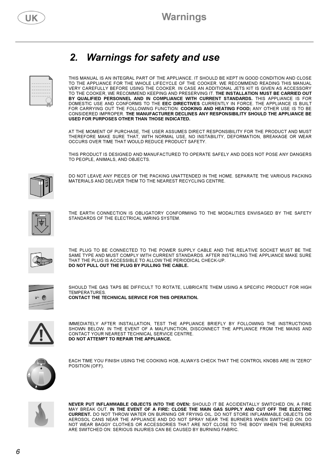 Electrolux Electric Cooker manual Used for Purposes Other than Those Indicated 