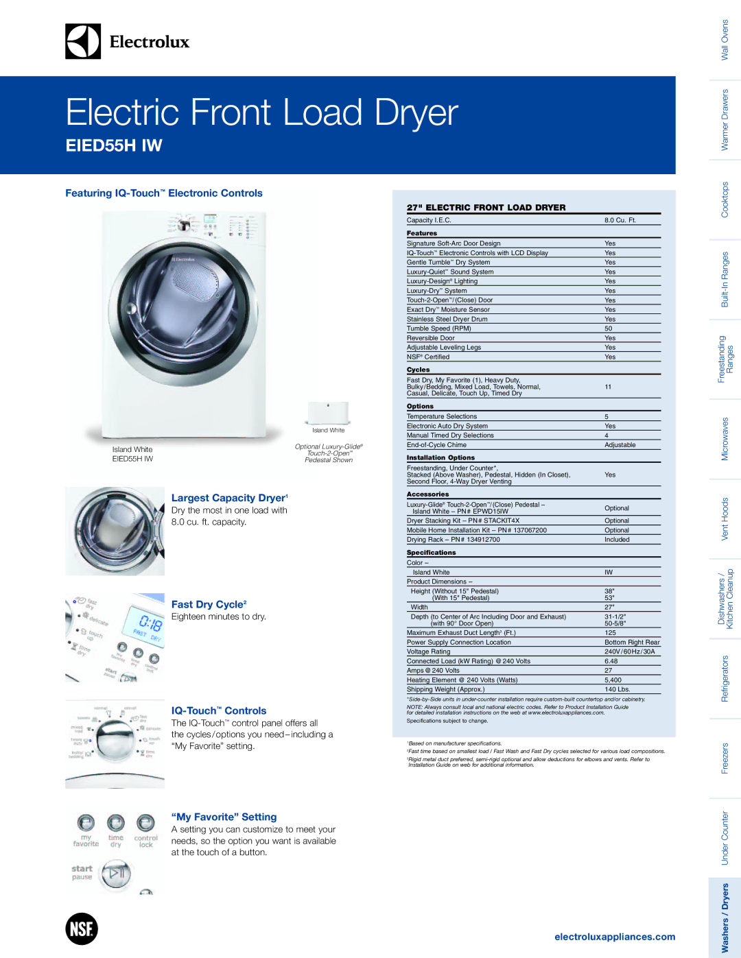 Electrolux Electric Front Load dryer system manual Featuring IQ-TouchElectronic Controls, Largest Capacity Dryer1 