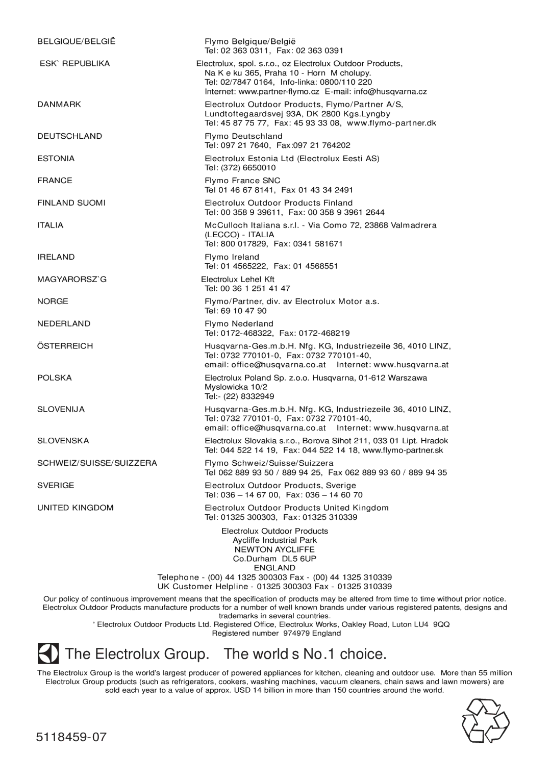 Electrolux ELECTRIC WHEELED Rotary Lawnmower manual 5118459-07 