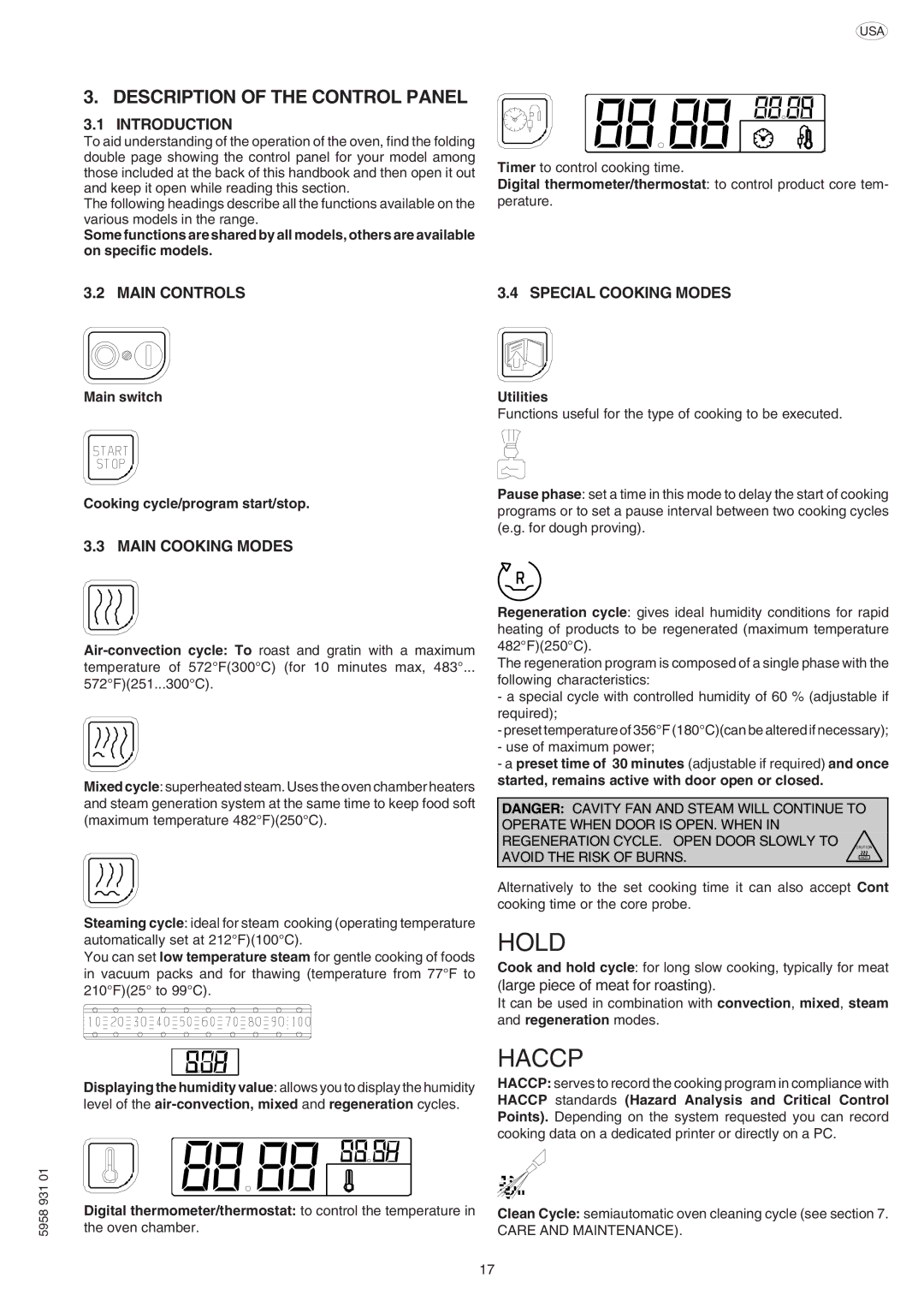 Electrolux ELECTRICS HEATED STEAM CONVECTION OVEN manual Description of the Control Panel, Introduction, Main Controls 