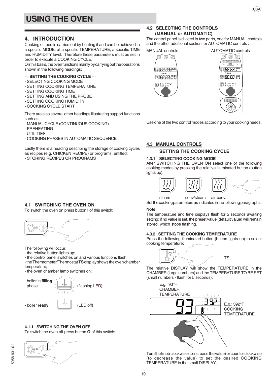 Electrolux ELECTRICS HEATED STEAM CONVECTION OVEN manual Using the Oven, Introduction, Switching the Oven on 