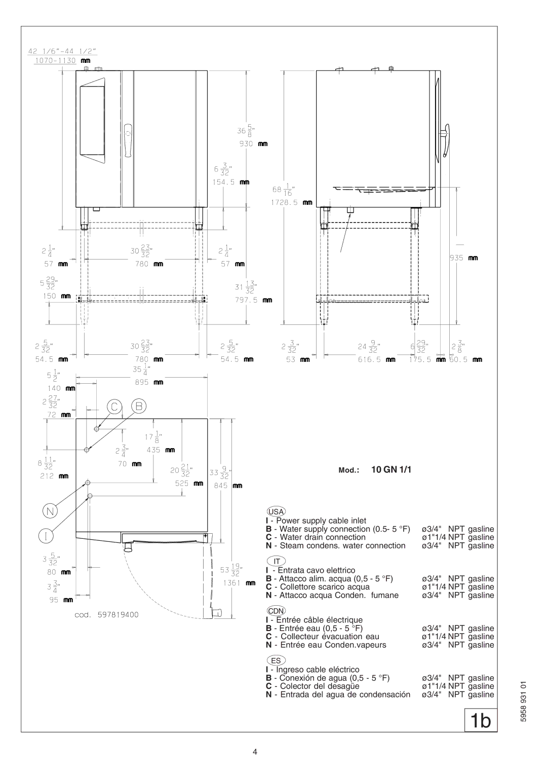 Electrolux ELECTRICS HEATED STEAM CONVECTION OVEN manual Mod GN 1/1 