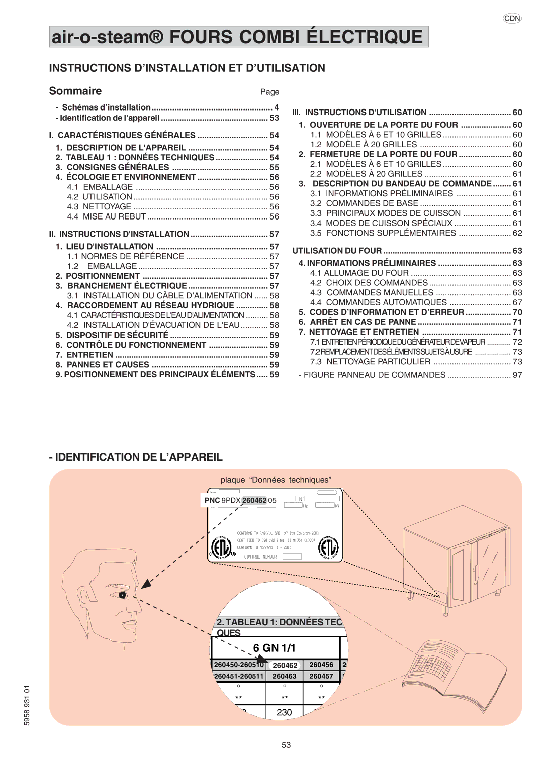 Electrolux ELECTRICS HEATED STEAM CONVECTION OVEN manual Instructions D’INSTALLATION ET D’UTILISATION 