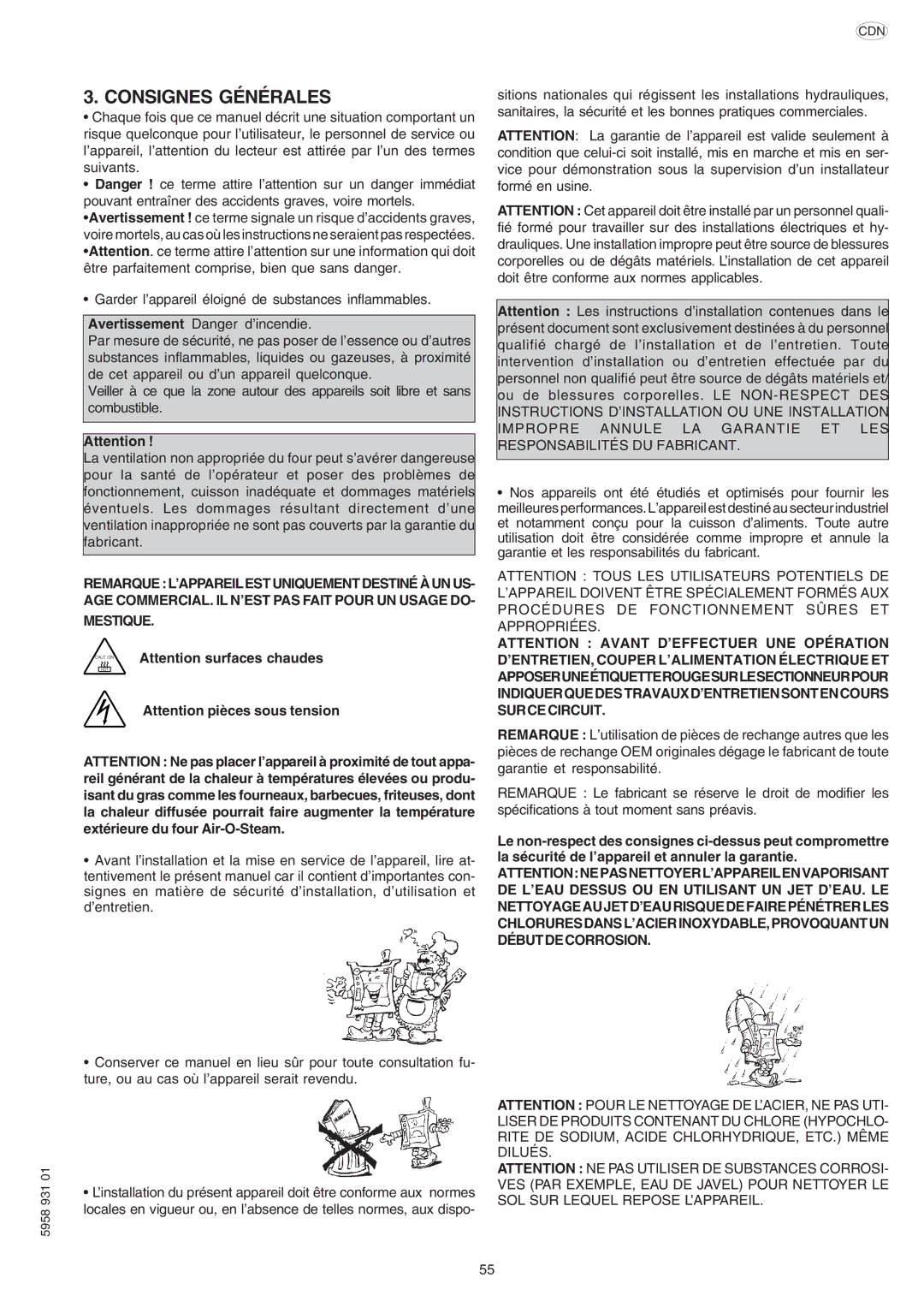 Electrolux ELECTRICS HEATED STEAM CONVECTION OVEN manual Consignes Générales, Mestique 