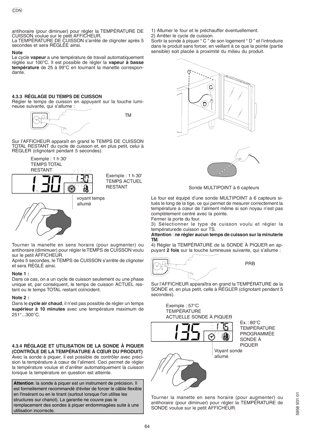 Electrolux ELECTRICS HEATED STEAM CONVECTION OVEN 3 Réglage DU Temps DE Cuisson, Temps Total Restant, Temps Actuel Restant 