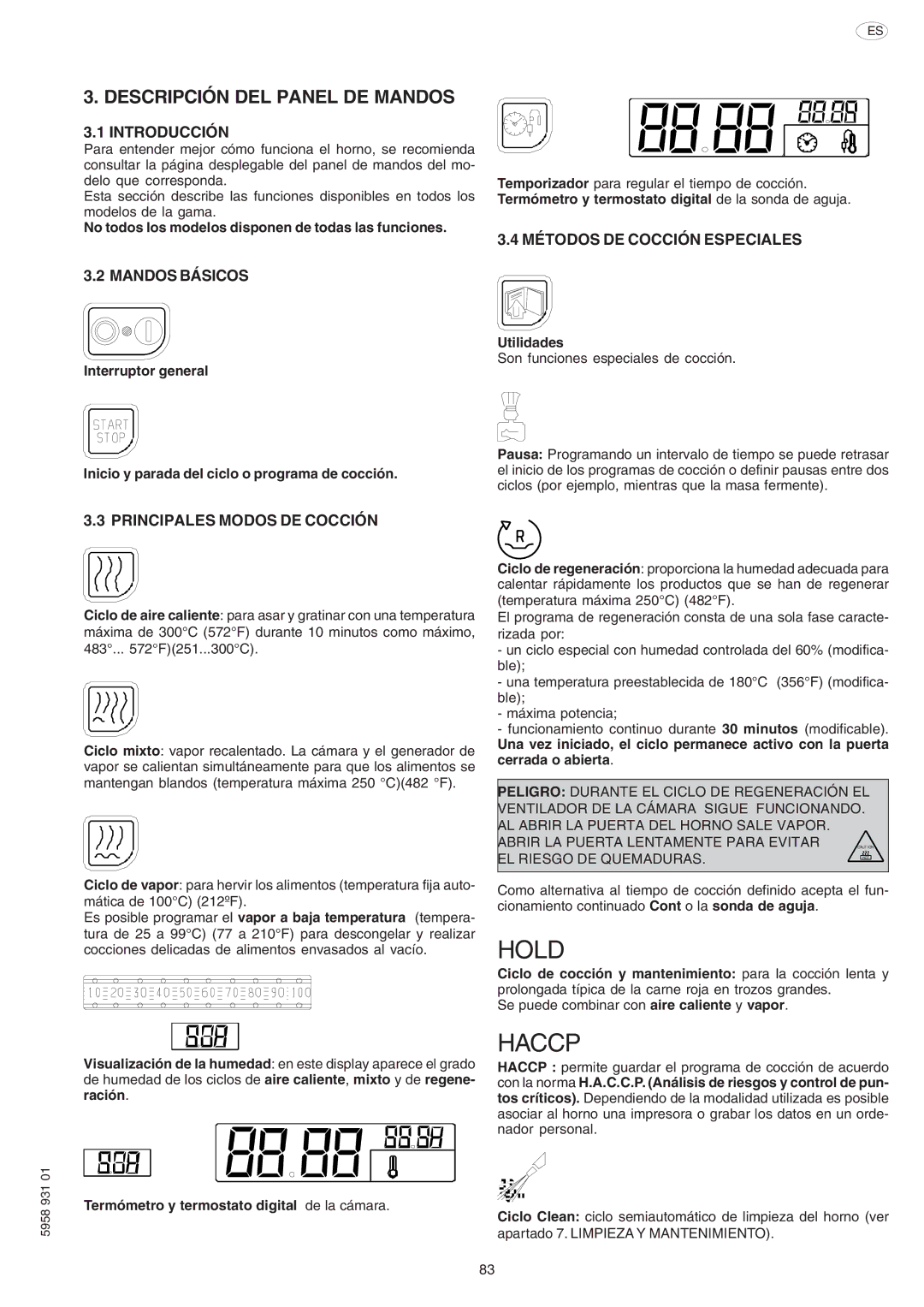 Electrolux ELECTRICS HEATED STEAM CONVECTION OVEN manual Descripción DEL Panel DE Mandos, Introducción, Mandos Básicos 