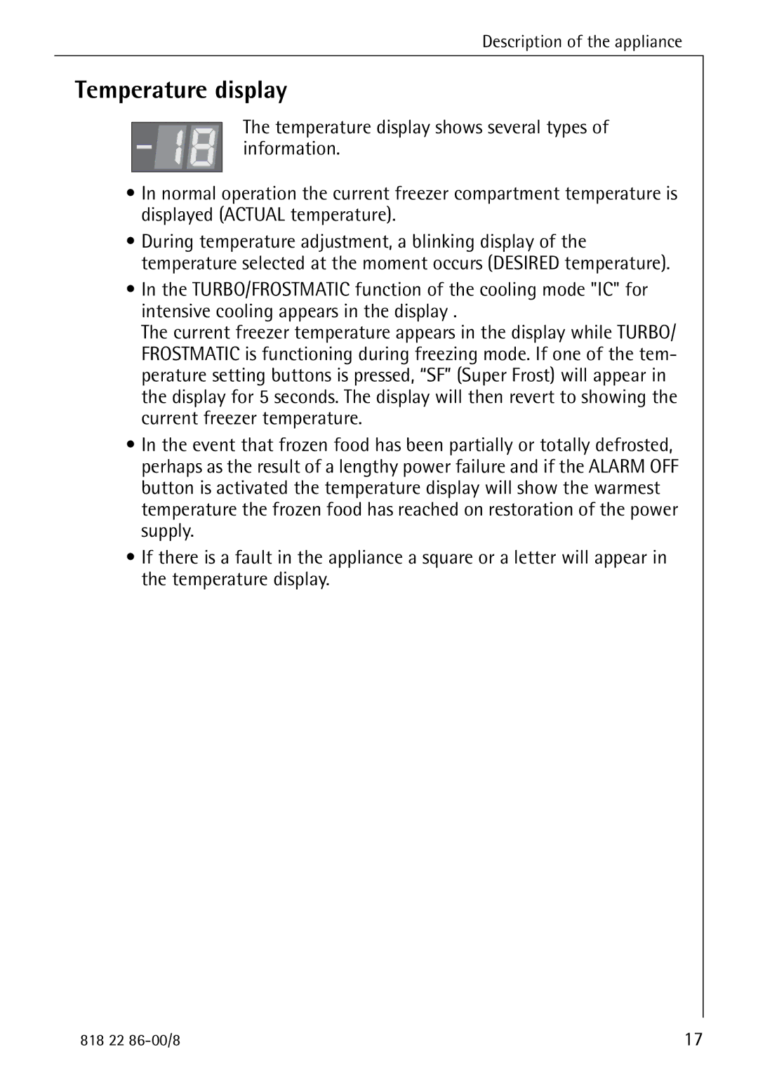 Electrolux Electronic Freezer no_frost manual Temperature display 