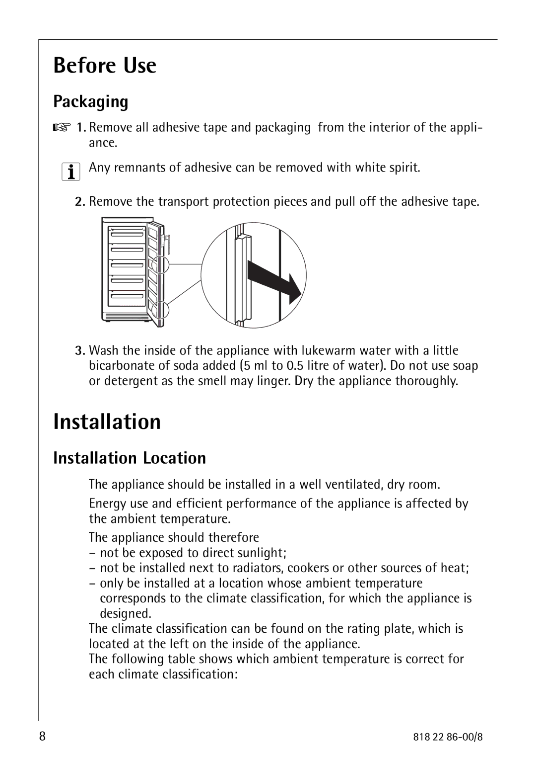 Electrolux Electronic Freezer no_frost manual Before Use, Installation Location 