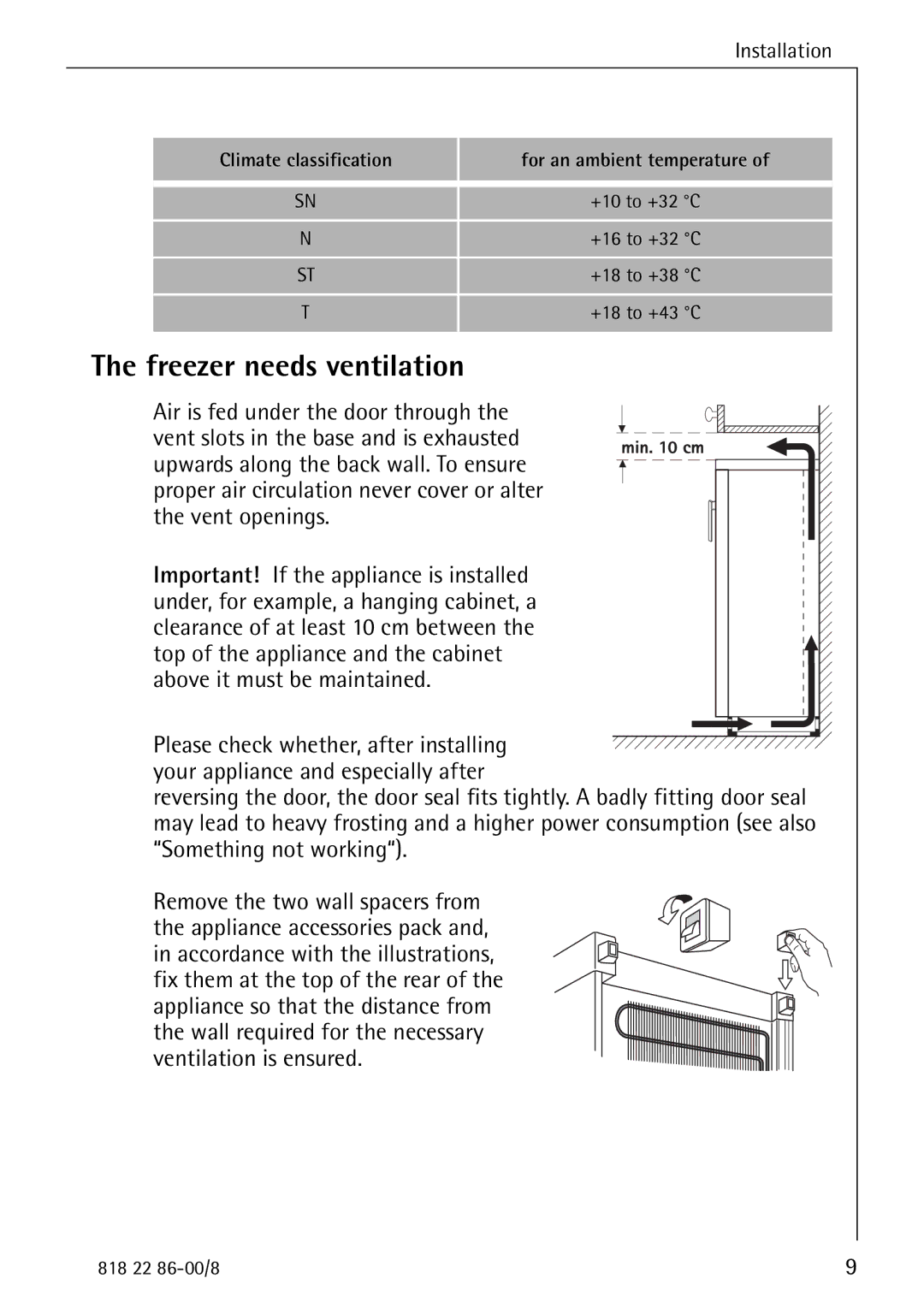 Electrolux Electronic Freezer no_frost manual Freezer needs ventilation, Installation 