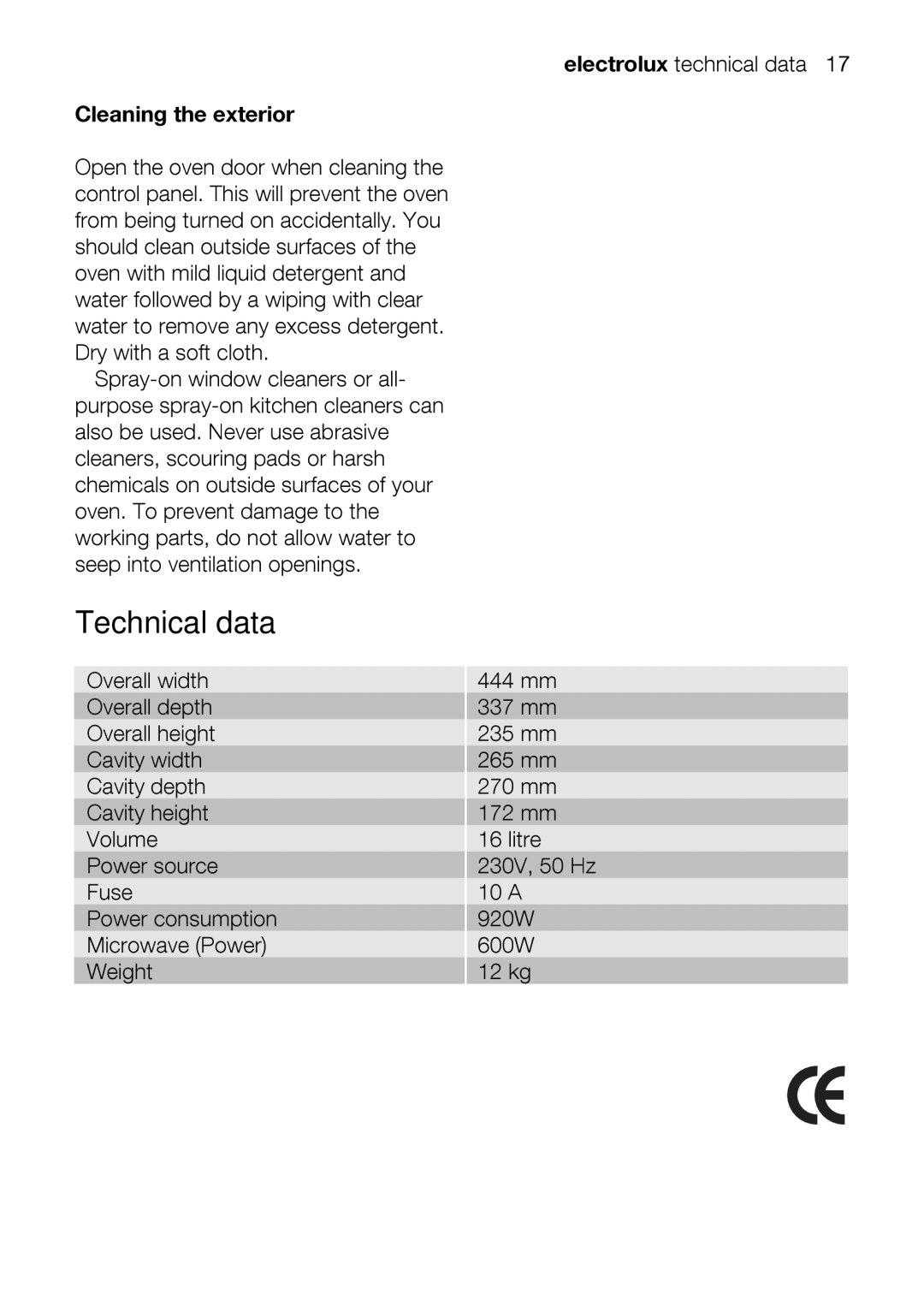 Electrolux EMM1100 user manual 926100WAkg, Overallewidthigpth 