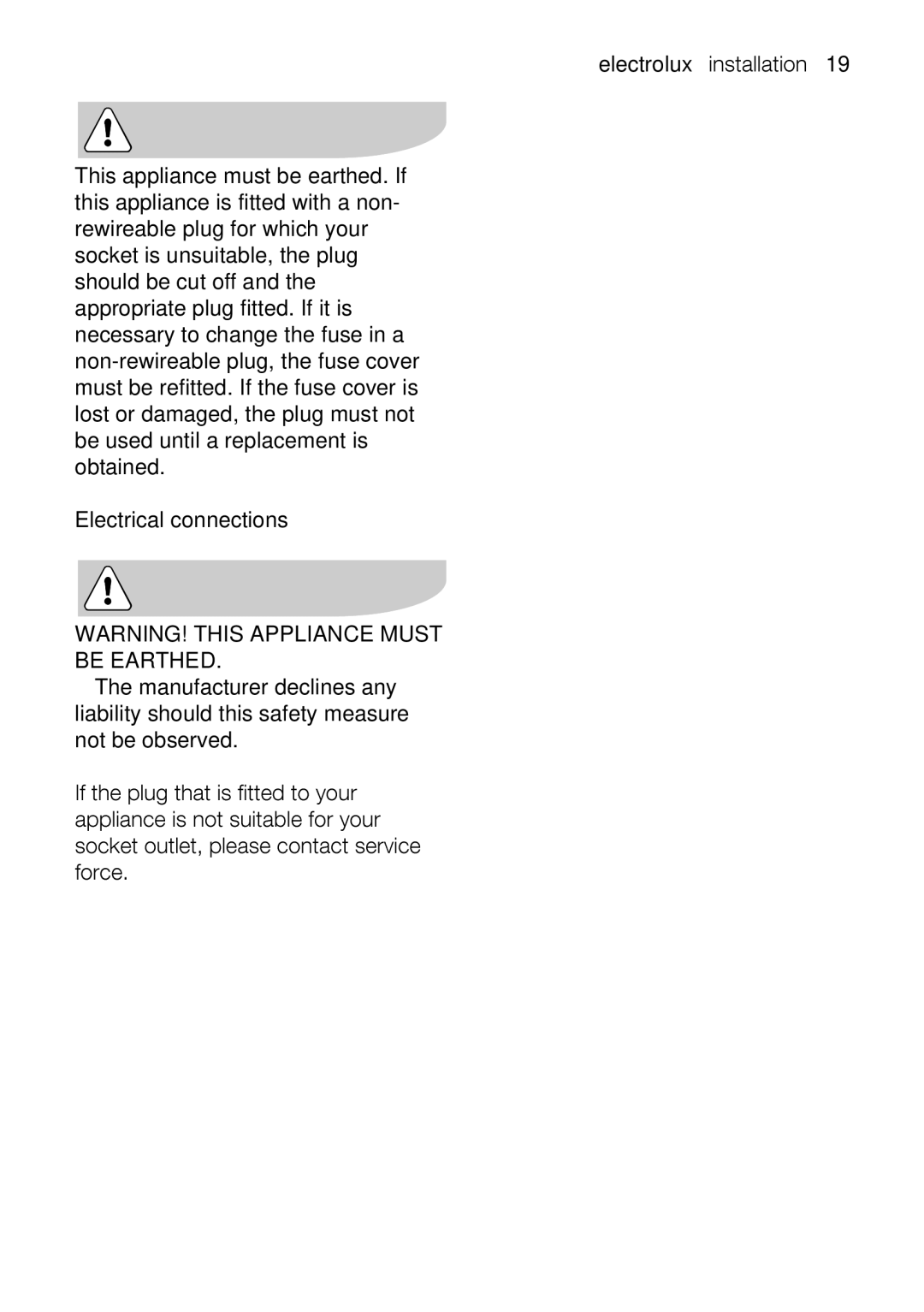 Electrolux EMM1100 user manual Electroluxinstallation19, Declinesany 