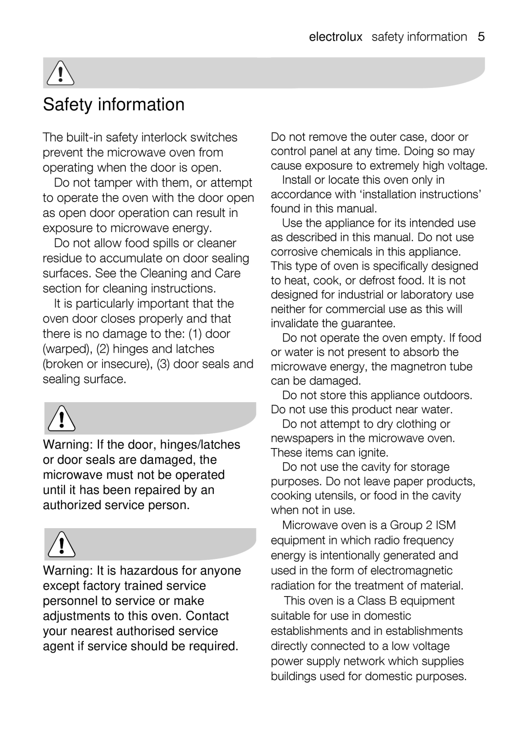 Electrolux EMM1100 user manual Safety information, Electroluxsafetyinformation5 