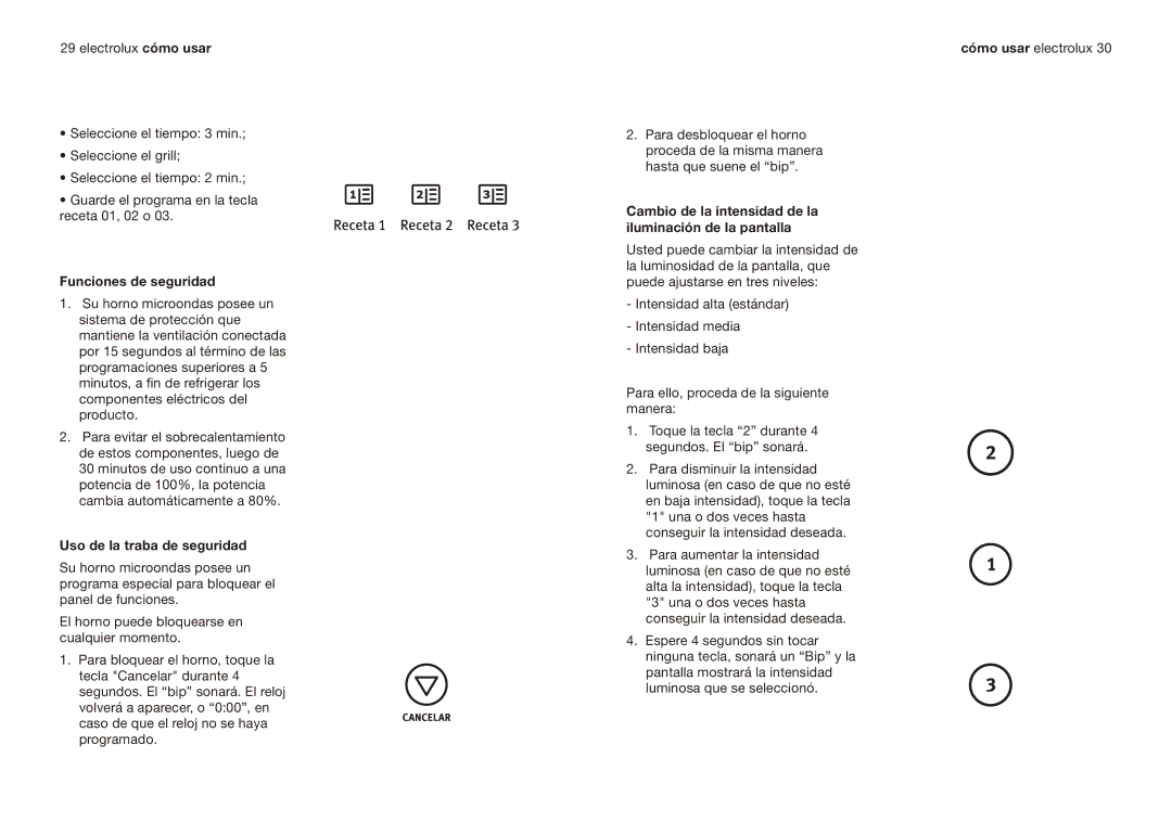 Electrolux EMMN121D2SMM manual Funciones de seguridad, Uso de la traba de seguridad 