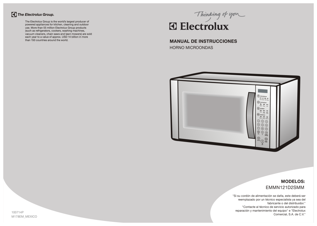 Electrolux EMMN121D2SMM manual Manual De Instrucciones, Modelos, Horno Microondas, 100714P, M178EMMEXICO 