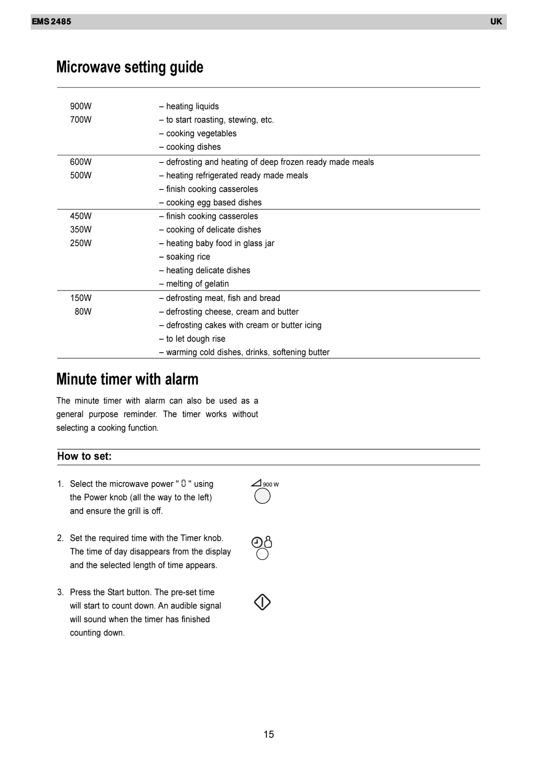 Electrolux EMS 2485 manual Microwave setting guide, Minute timer with alarm, How to set 