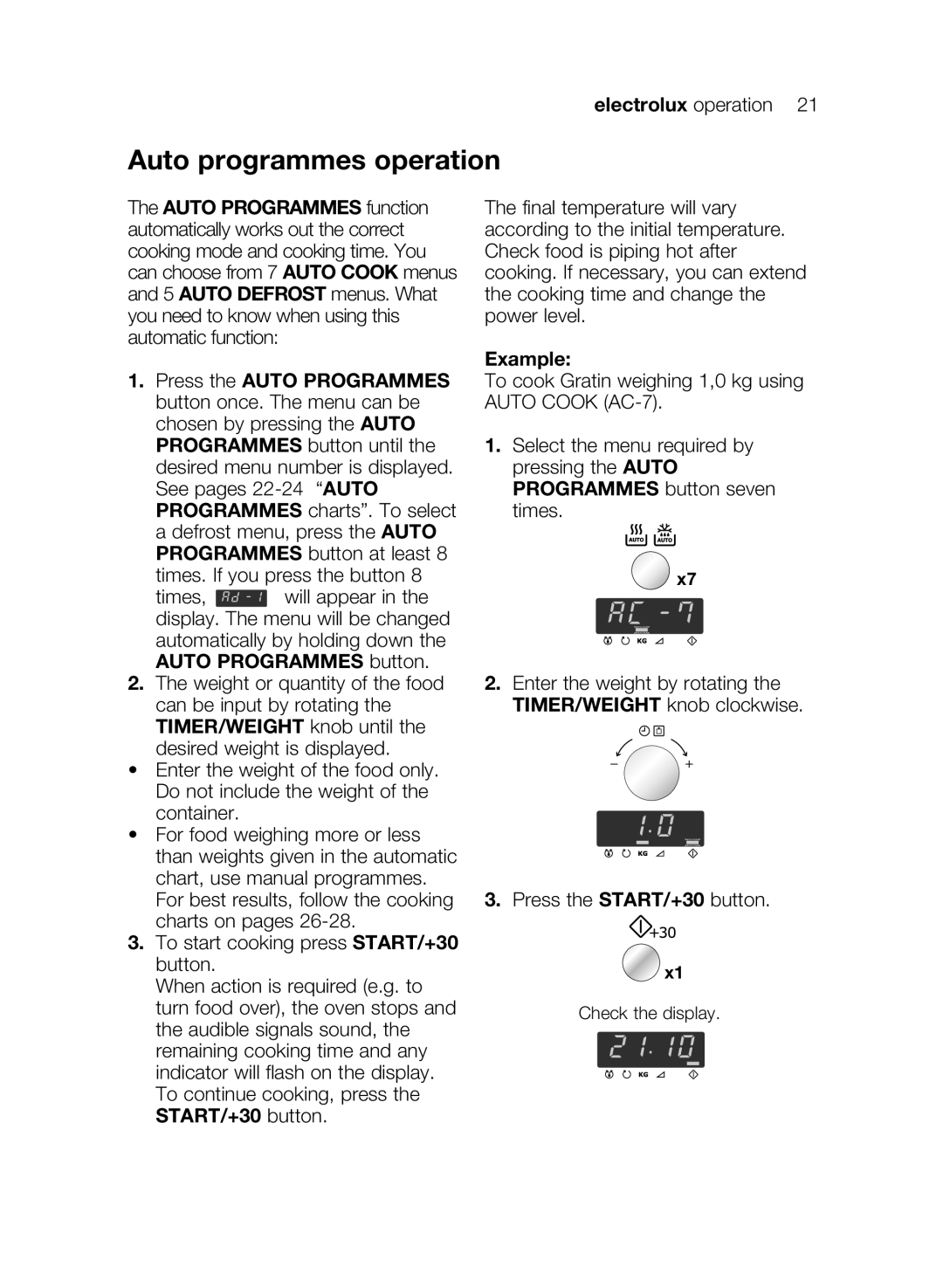 Electrolux EMS17206 user manual Auto programmes operation 