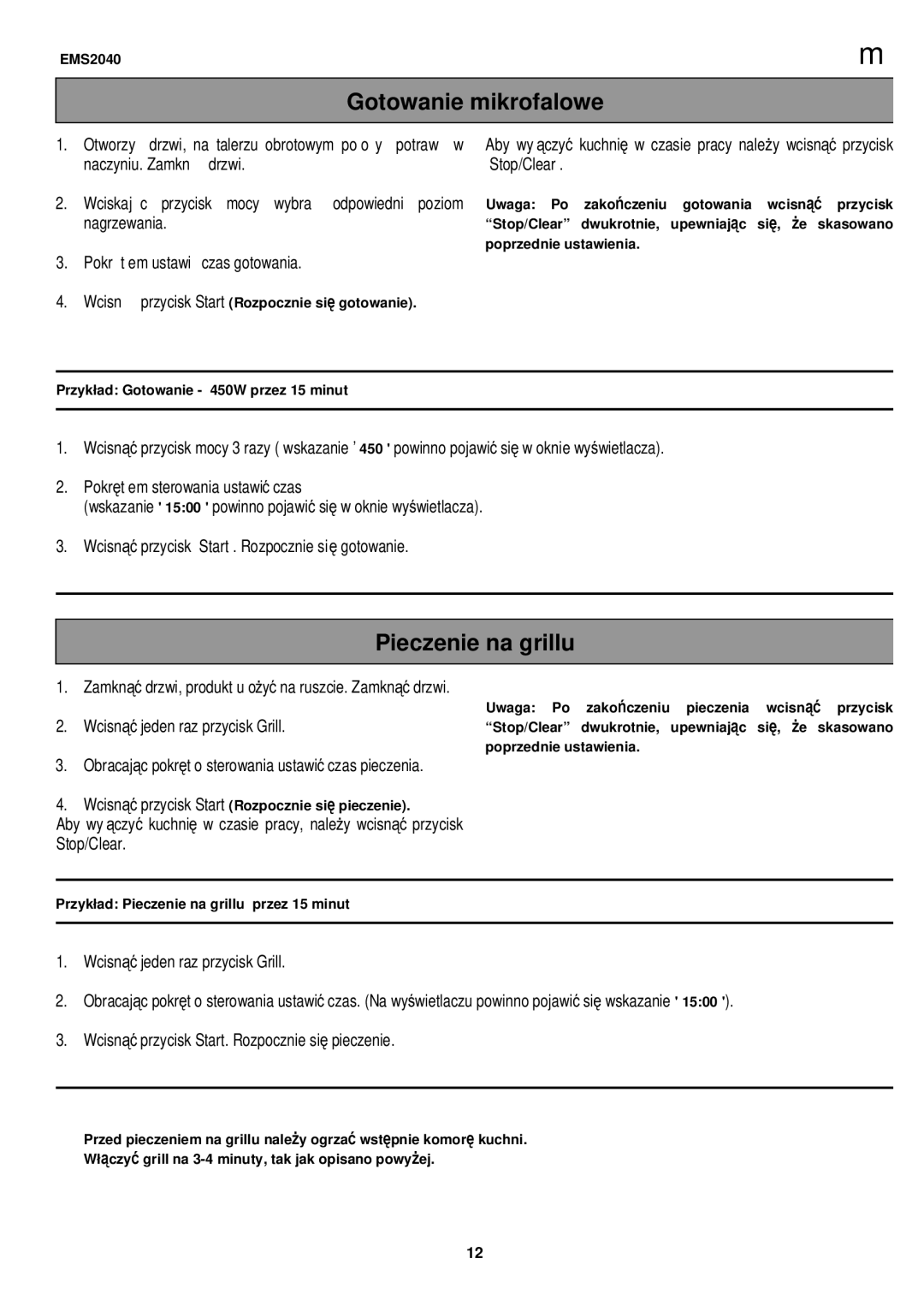 Electrolux EMS2040 user manual Gotowanie mikrofalowe 