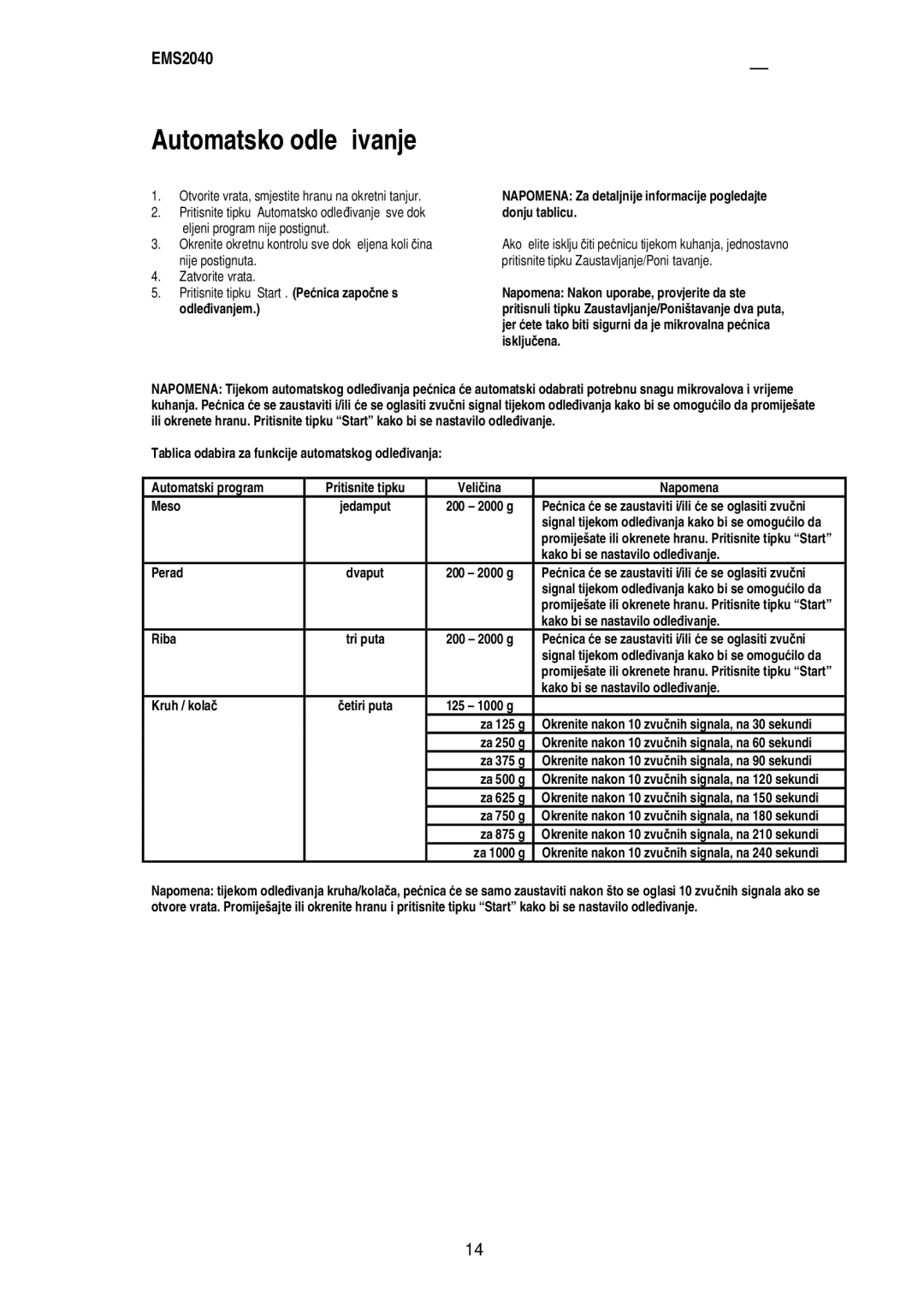 Electrolux EMS2040 user manual Automatsko odle đivanje 