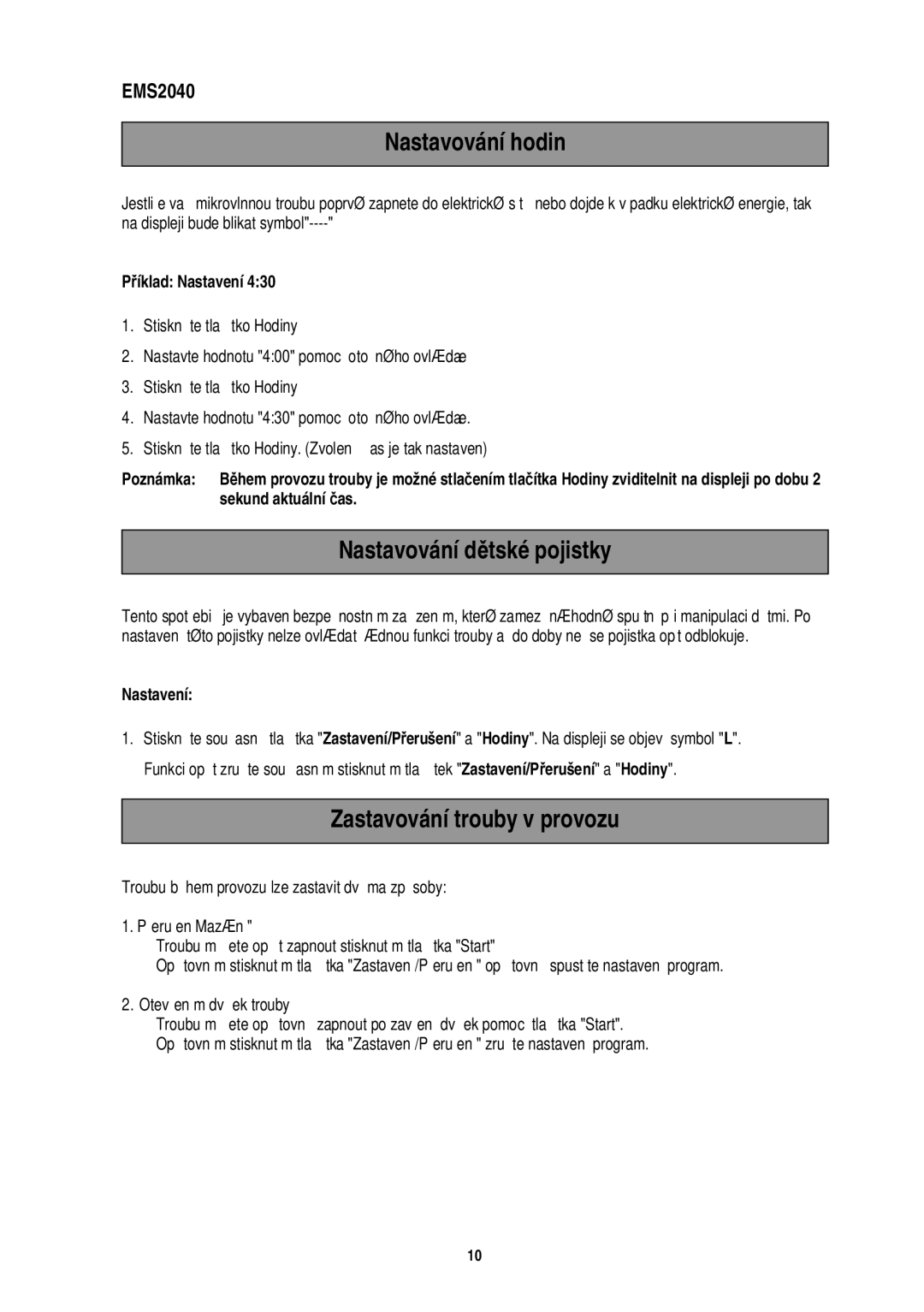 Electrolux EMS2040 user manual Nastavování hodin, Sekund aktuální as, Nastavení 