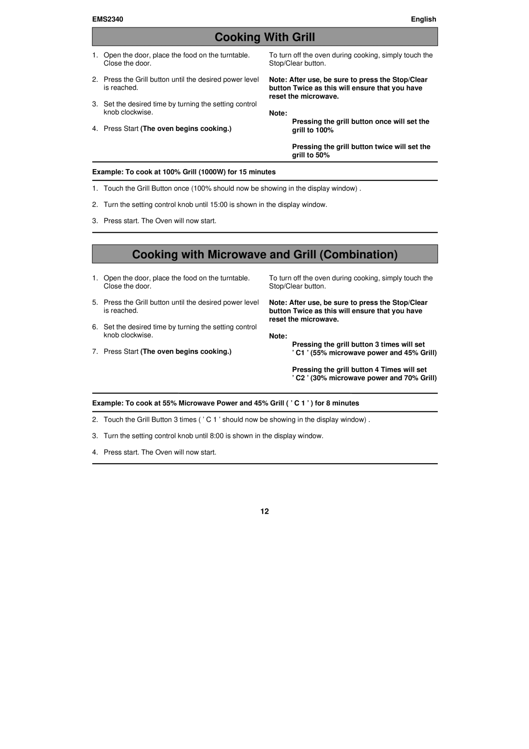 Electrolux EMS2340 user manual Cooking With Grill, Cooking with Microwave and Grill Combination 