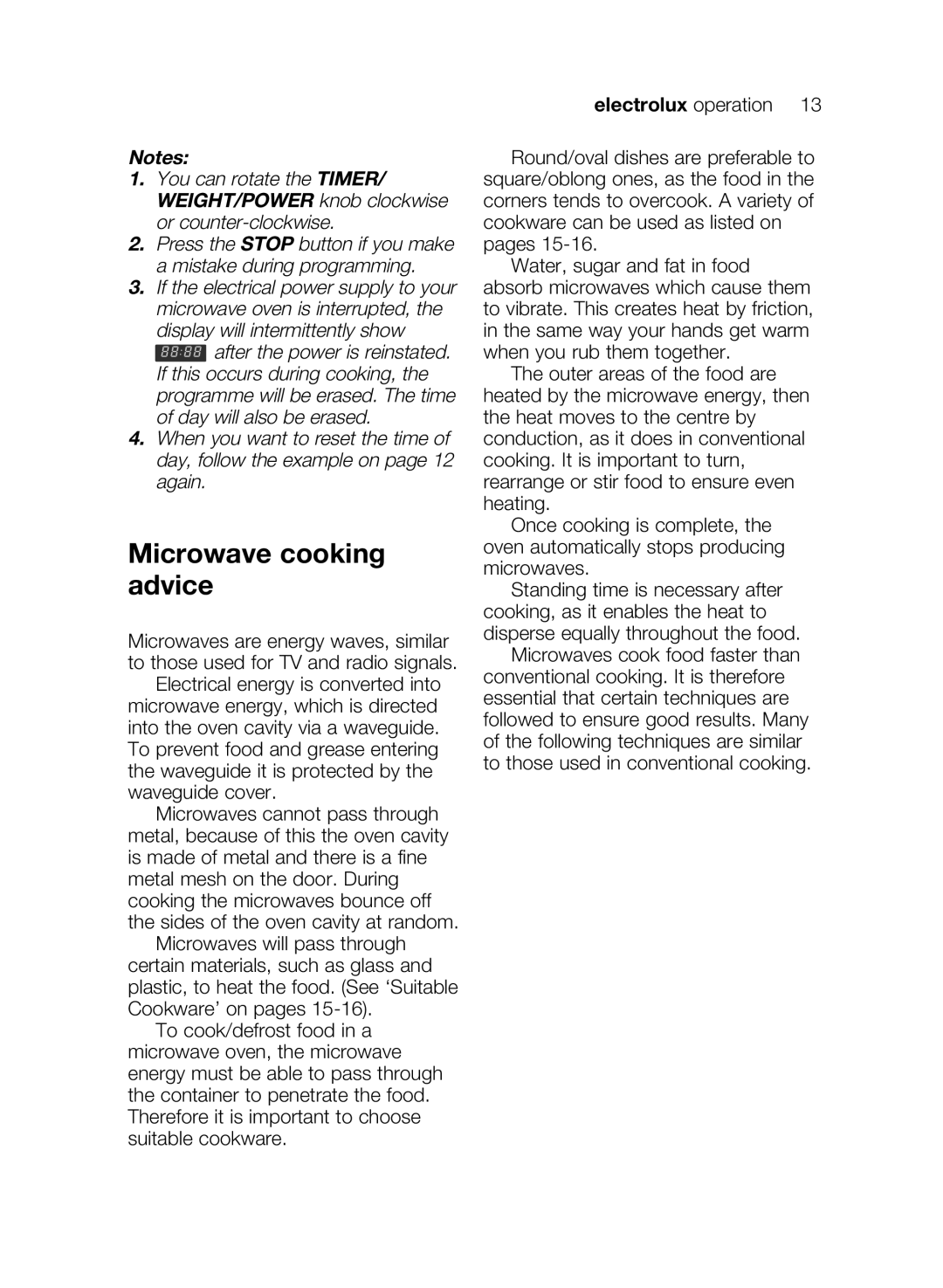 Electrolux EMS26405 user manual Microwave cooking advice 