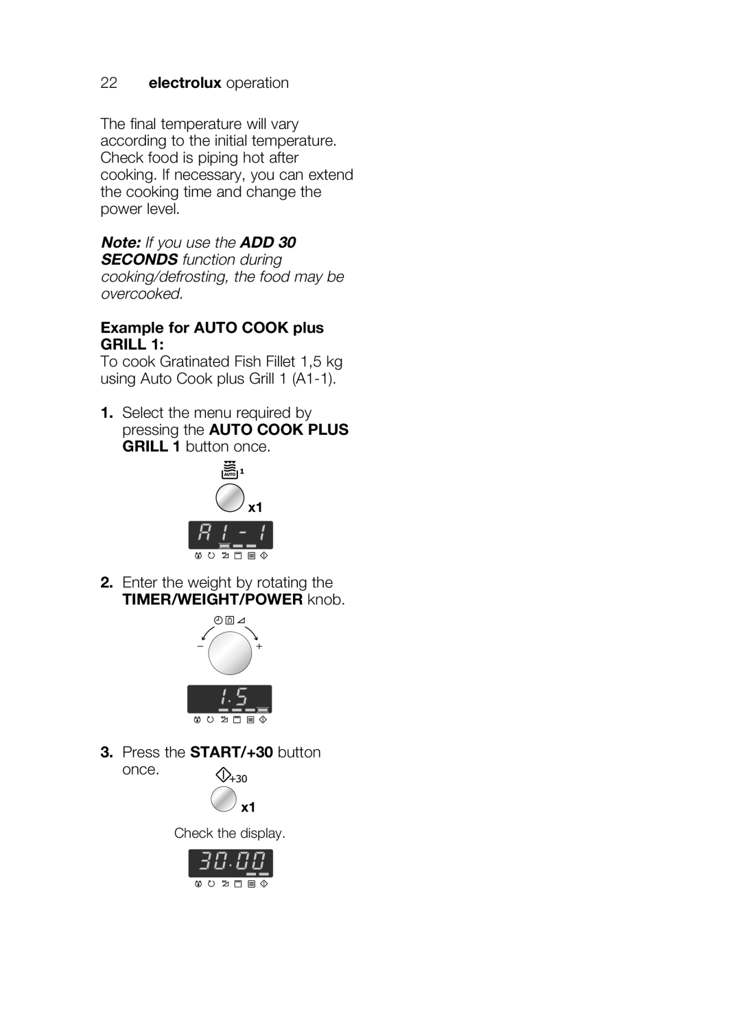 Electrolux EMS26405 user manual Example for Auto Cook plus Grill 