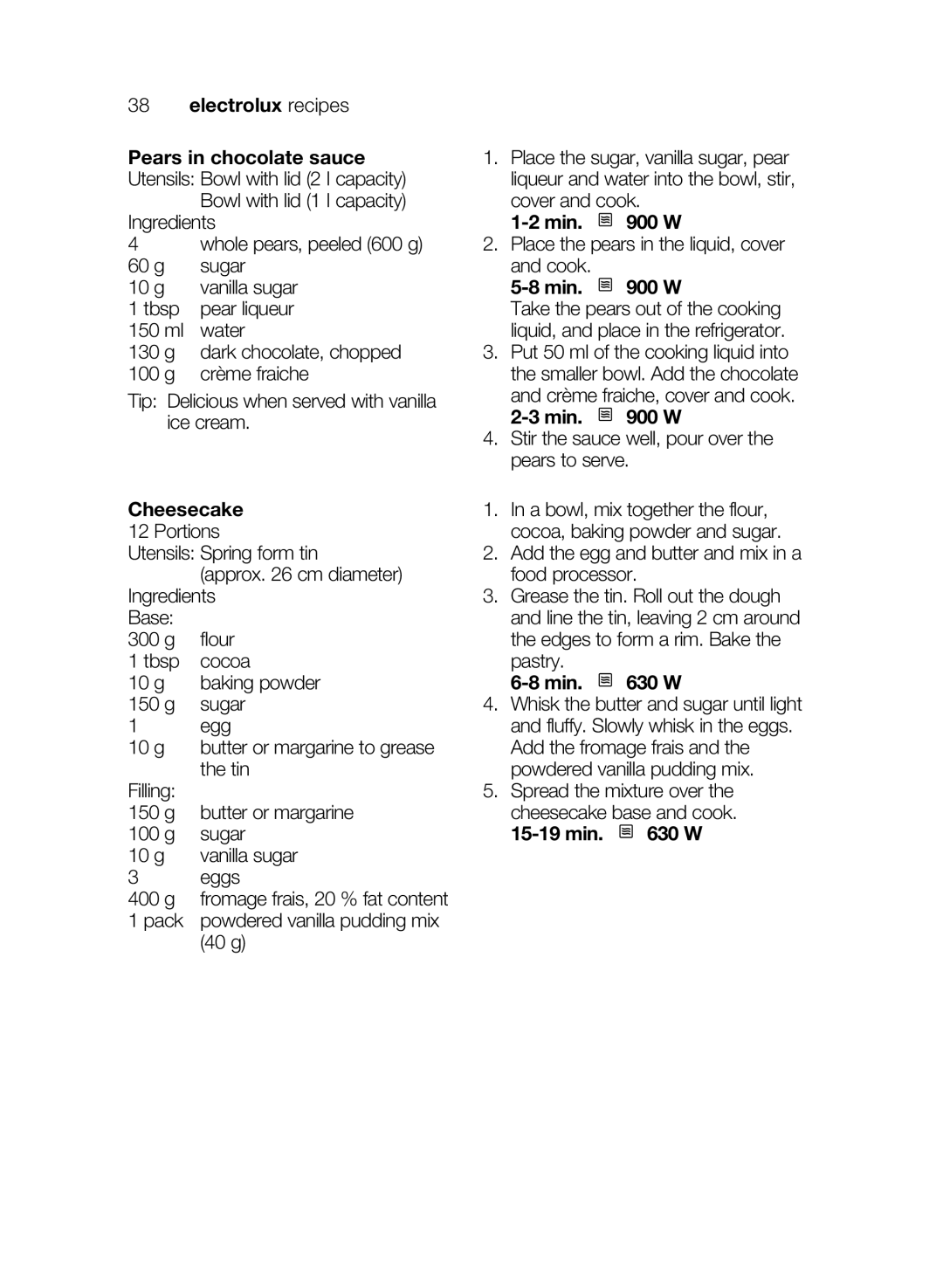 Electrolux EMS26405 user manual Cheesecake 