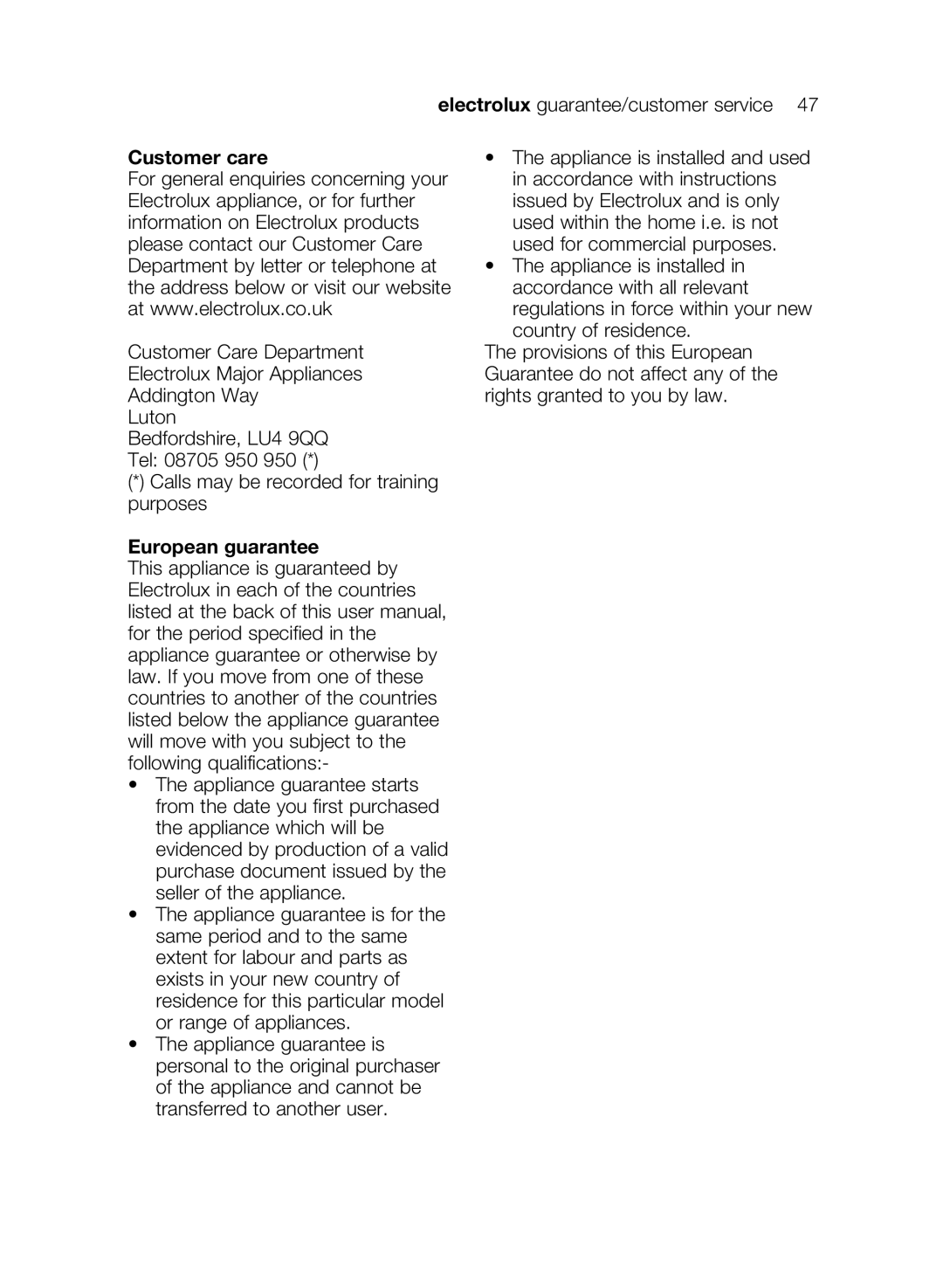 Electrolux EMS26405 user manual Customer care, European guarantee 