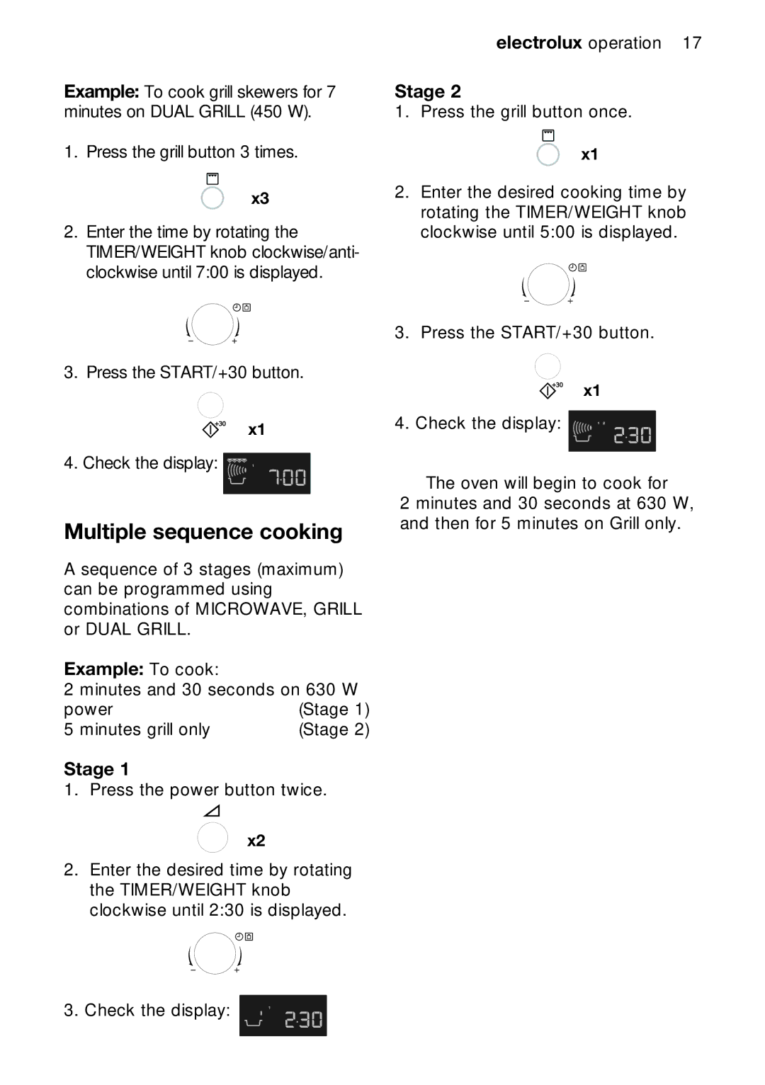 Electrolux EMS26415 user manual Multiple sequence cooking, Example To cook, Stage 