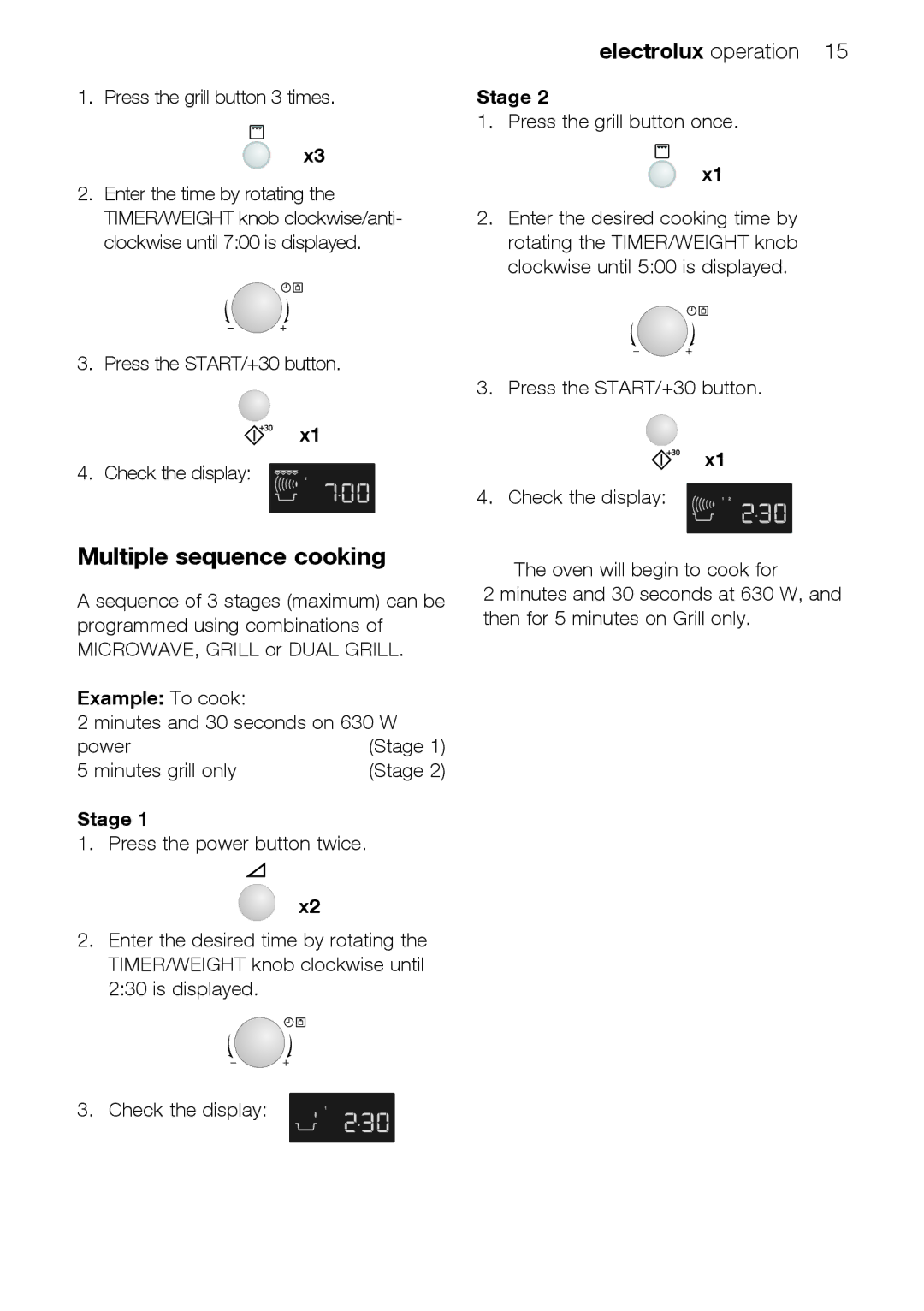 Electrolux EMS26415 user manual Multiple sequence cooking, Example To cook, Stage 