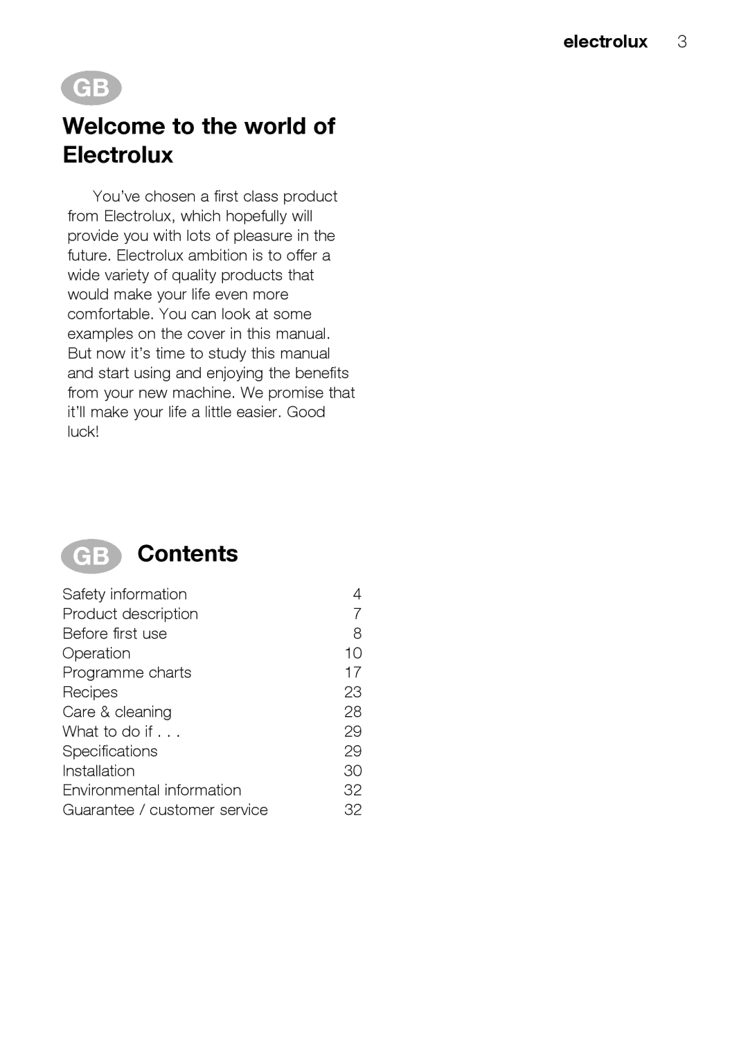 Electrolux EMS26415 user manual Welcome to the world Electrolux, Contents 