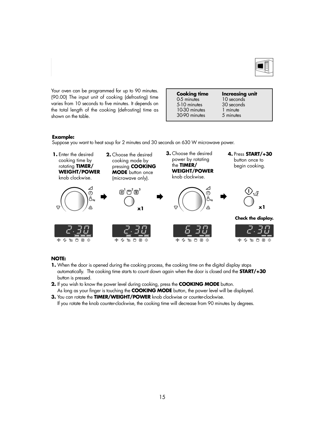 Electrolux EMS2685 manual Microwave Cooking, Cooking time Increasing unit, Press START/+30, Timer, Weight/Power 