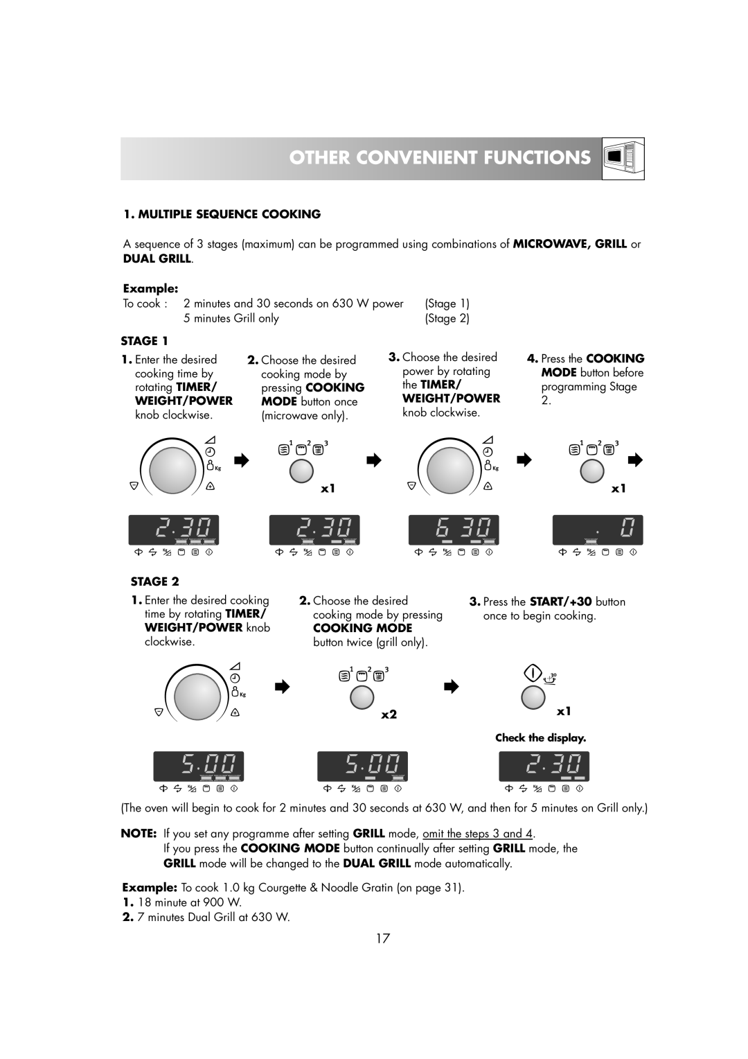 Electrolux EMS2685 manual Other Convenient Functions, Multiple Sequence Cooking, Dual Grill, Stage 