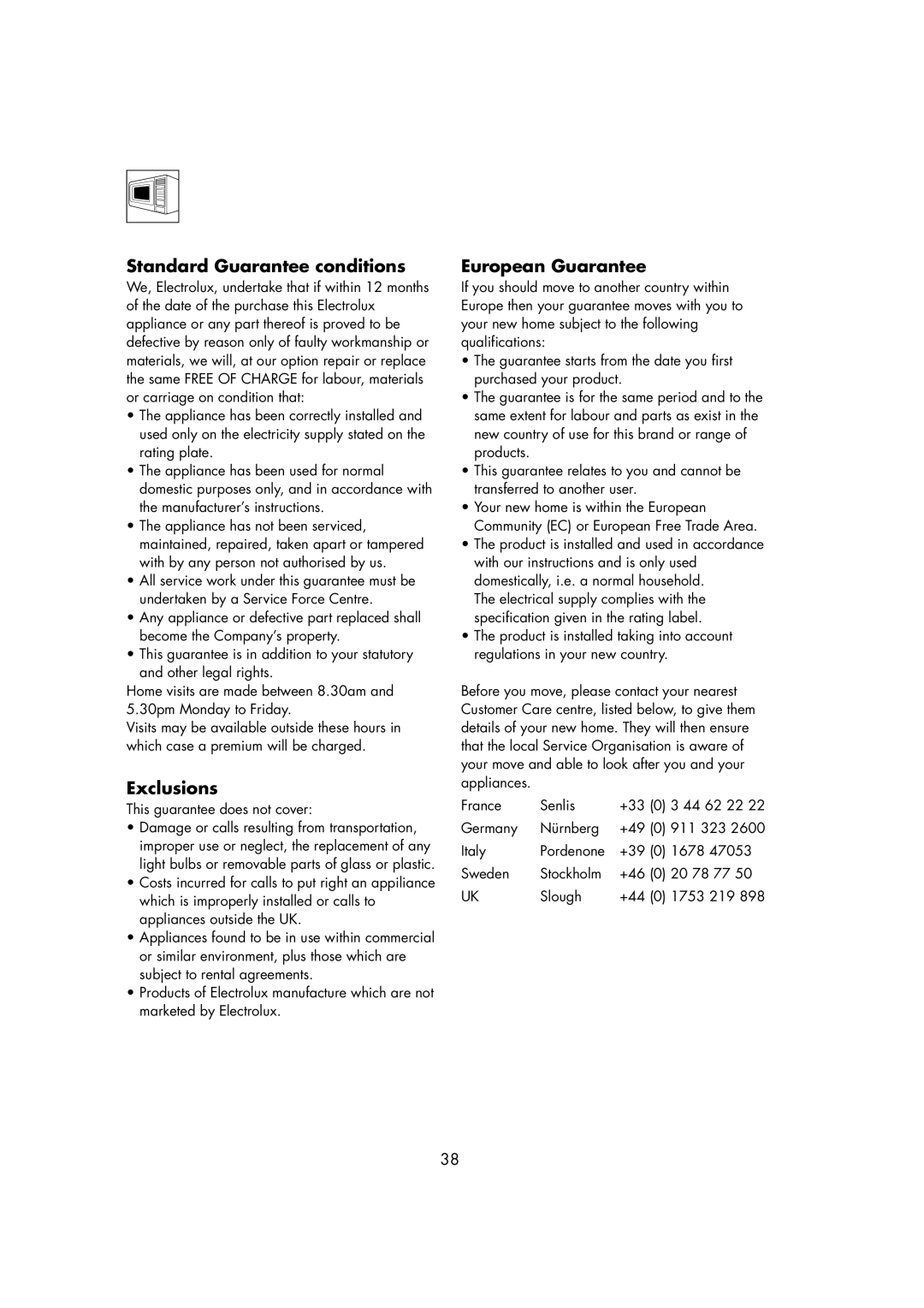 Electrolux EMS2685 manual Guarantee Conditions, This guarantee does not cover 