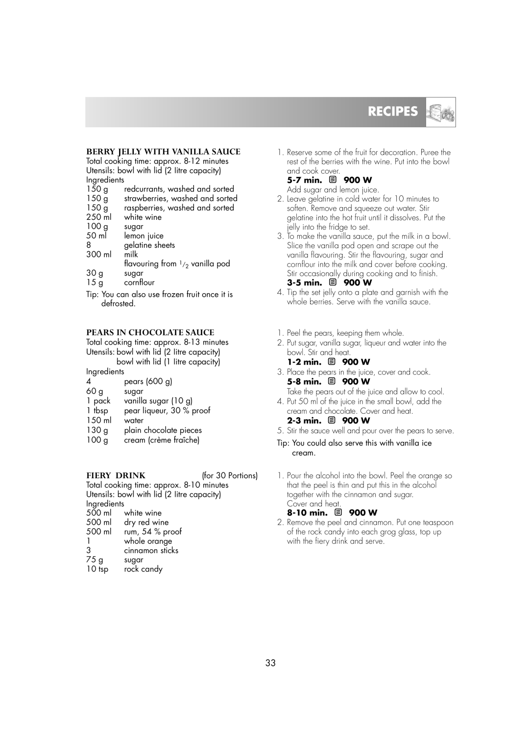 Electrolux EMS2685 manual Fiery Drink, Recipes 