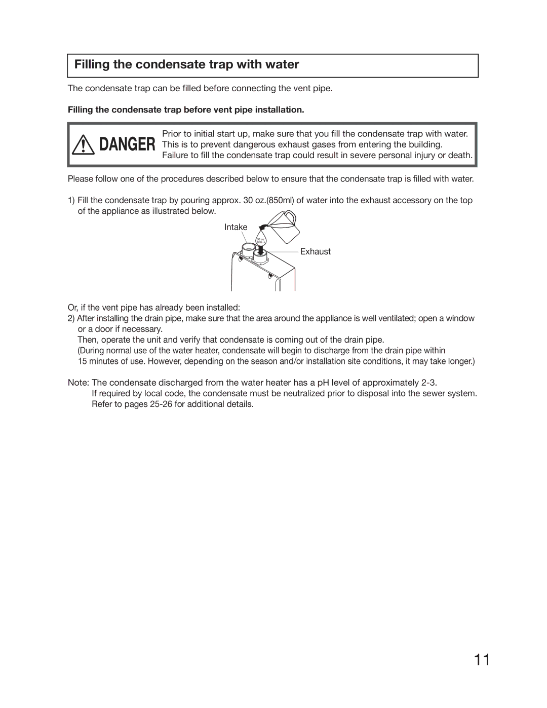 Electrolux EP18WI30LS, EN18WI30LS installation manual Filling the condensate trap before vent pipe installation, Oublf 