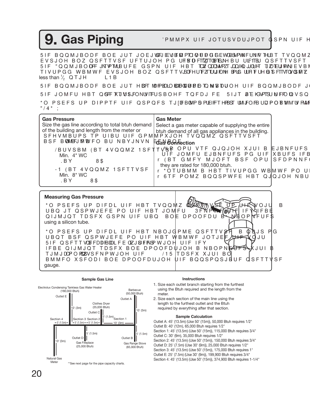 Electrolux EN18WI30LS, EP18WI30LS installation manual Gas Piping, Measuring Gas Pressure Gas Meter, Gas Connection 