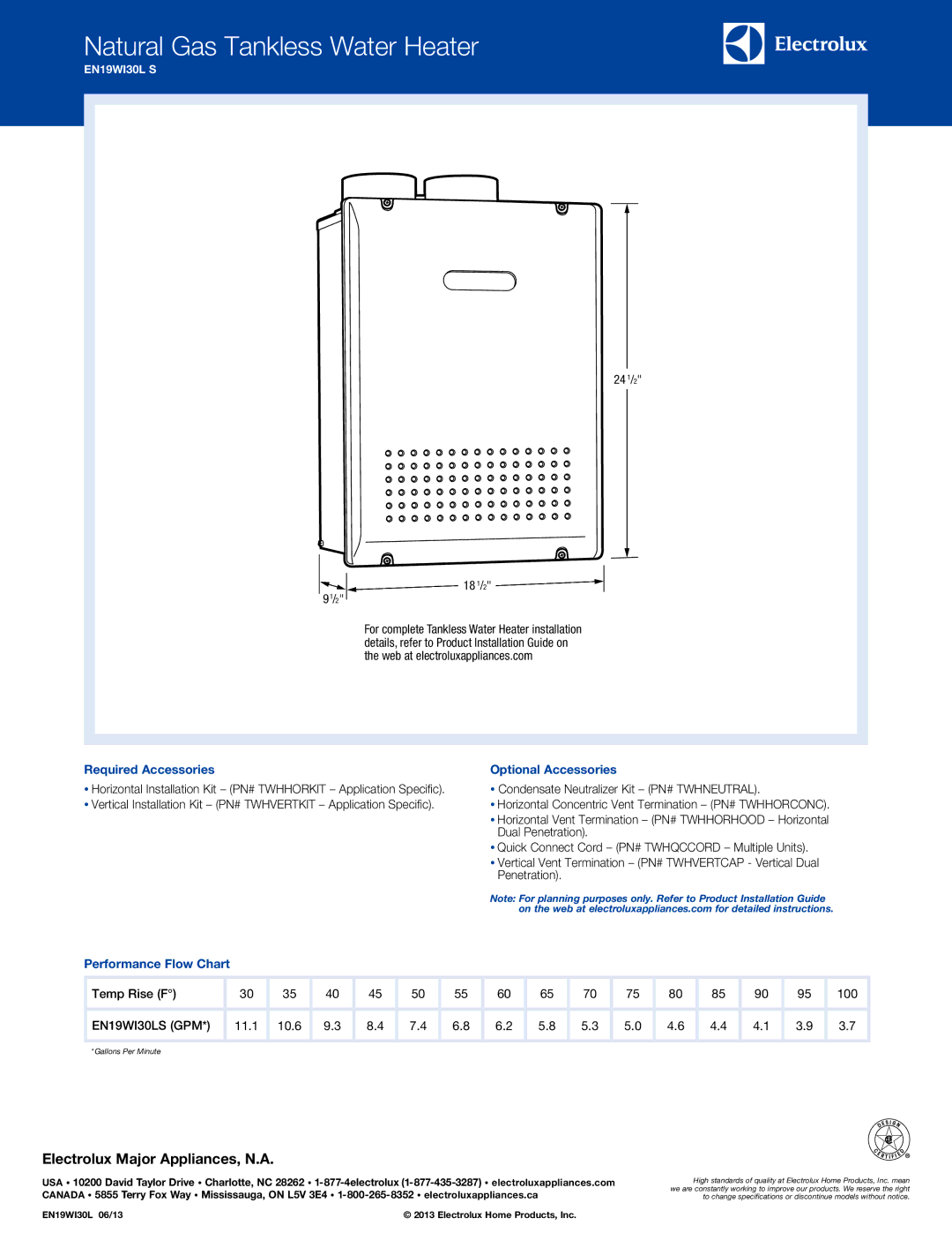 Electrolux EN19WI30L S warranty Required Accessories 