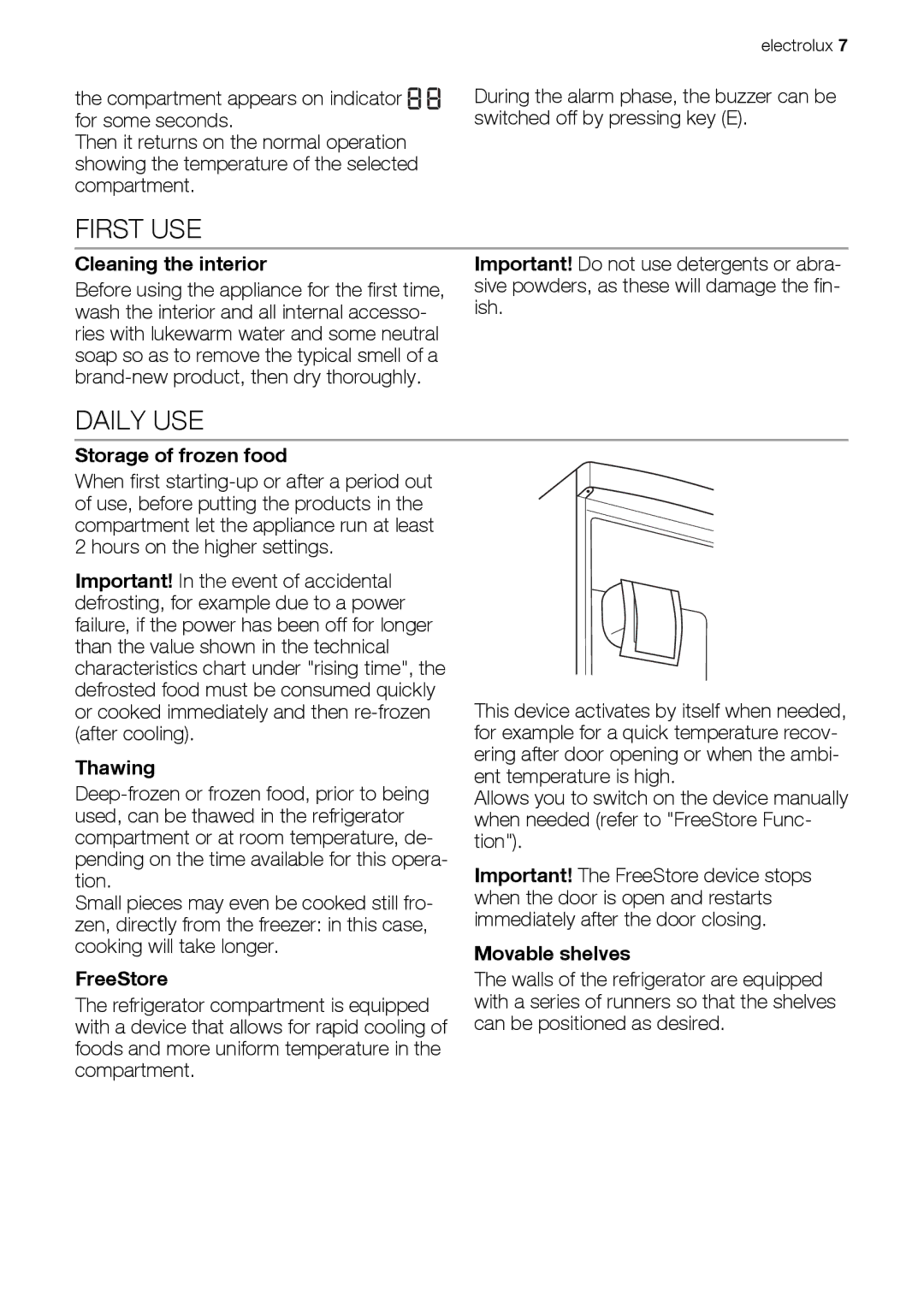 Electrolux ENA34835W user manual First USE, Daily USE 