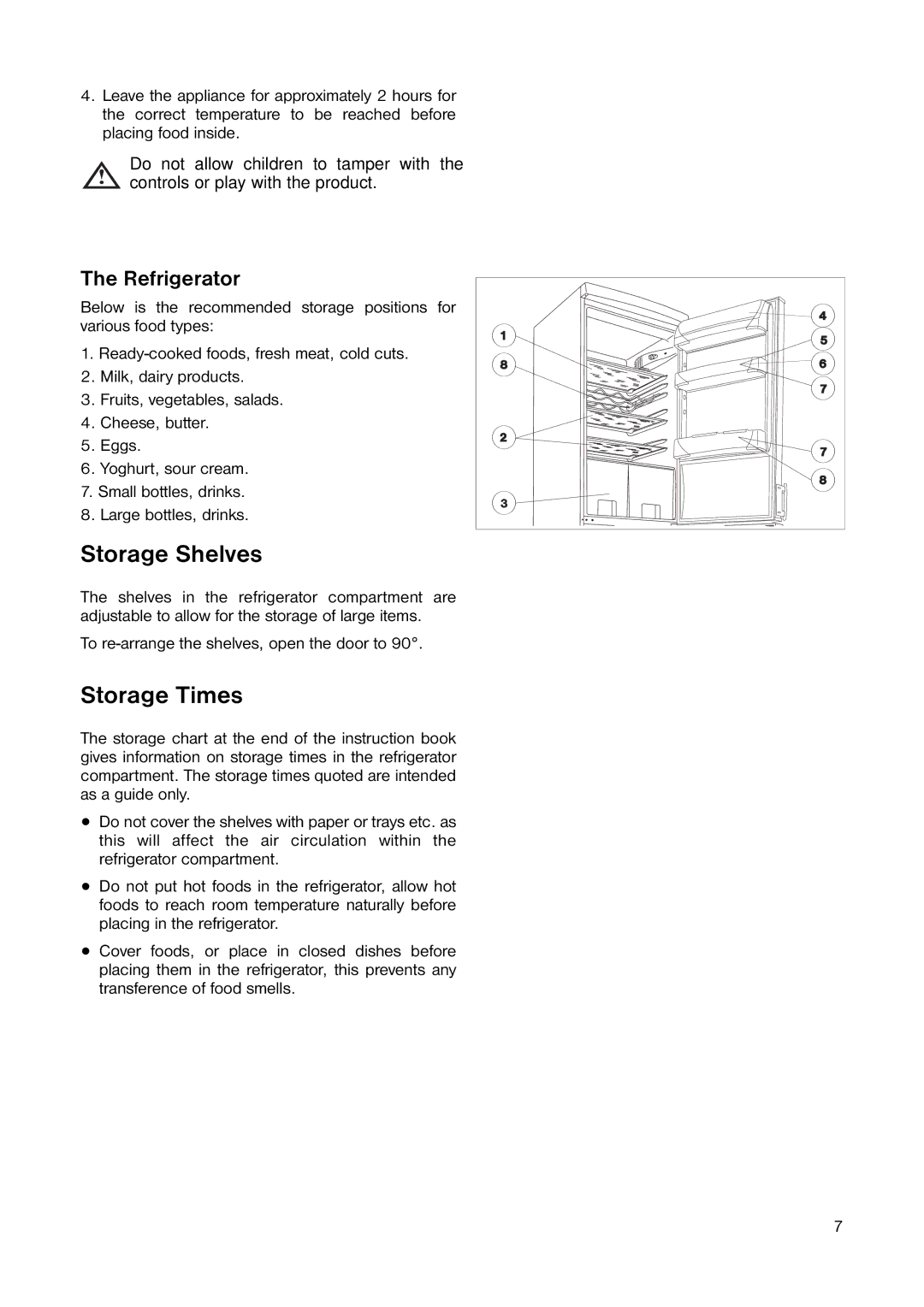 Electrolux ENB 3440 manual Storage Shelves, Storage Times, Refrigerator 